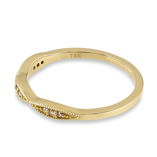 14K Yellow Gold Thin Pave Half Eternity Diamond Ring for Women - Dainty Stackable Wedding Band, Anniversary Gift, Promise Ring - Perfect for Everyday Wear & Special Occasions