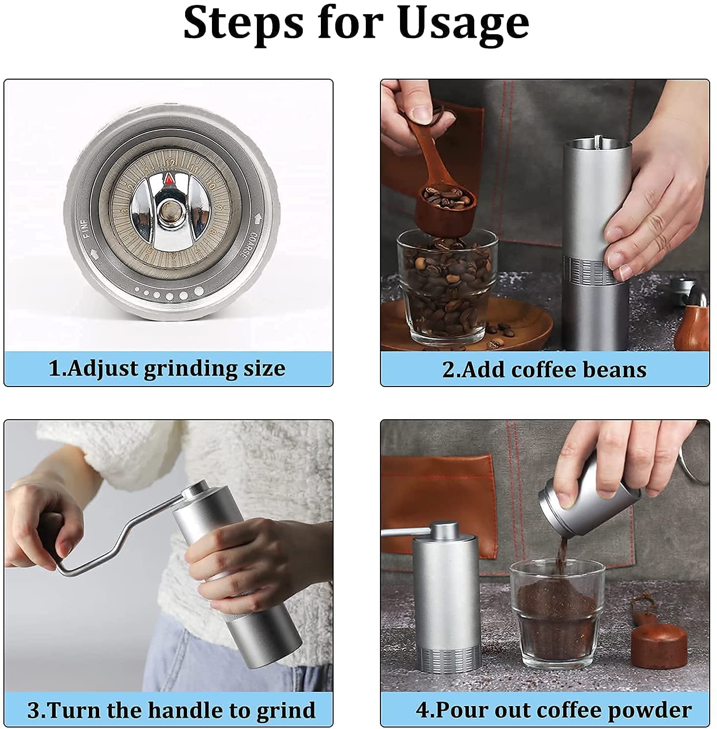 Premium Manual Coffee Grinder - Portable Hand Crank Stainless Steel Burr Mill with Adjustable Coarseness for Espresso, French Press & Pour Over - Perfect for Travel, Camping & Home Brewing