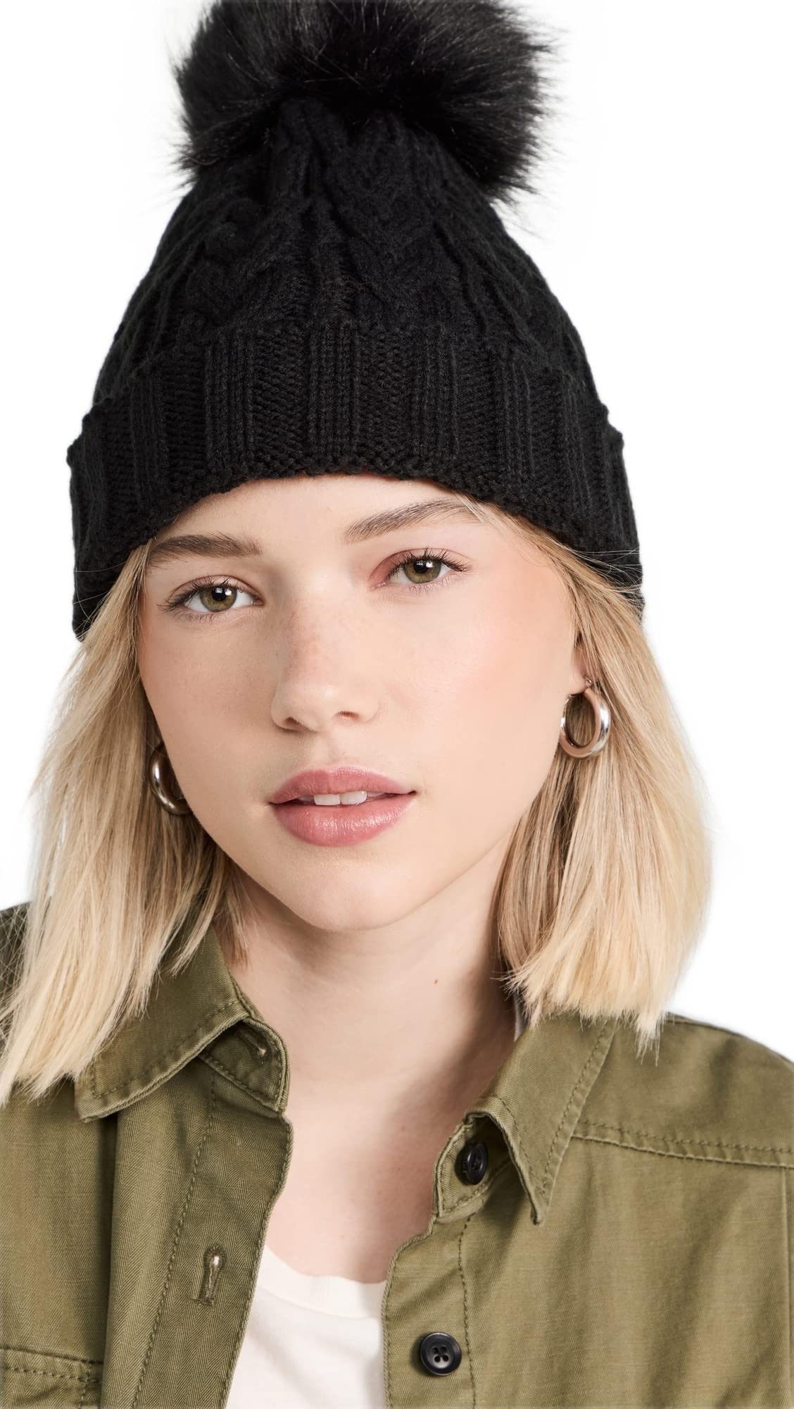 Adrienne Landau Women's Cable Knit Beanie Hat - Soft Winter Warm Knitted Slouchy Beanie for Women - Perfect for Skiing, Snowboarding & Cold Weather Fashion
