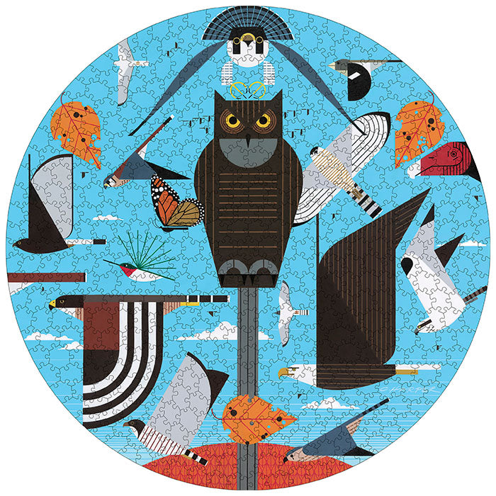 Charley Harper Hawk Mountain 500-Piece Circular Jigsaw Puzzle for Adults - Nature-Themed Bird Art Puzzle for Family Game Night & Relaxation