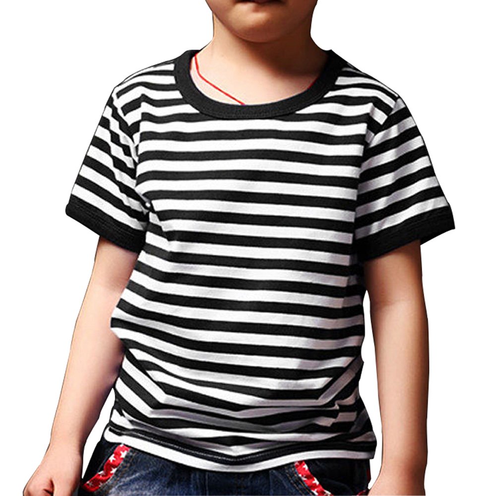 Ezsskj Boys' Pugsley Addams Halloween Costume Shirt - Black & White Striped Mime T-Shirt for Kids | Bank Robber Novelty Tee | Perfect for Halloween Parties, Cosplay & Themed Events
