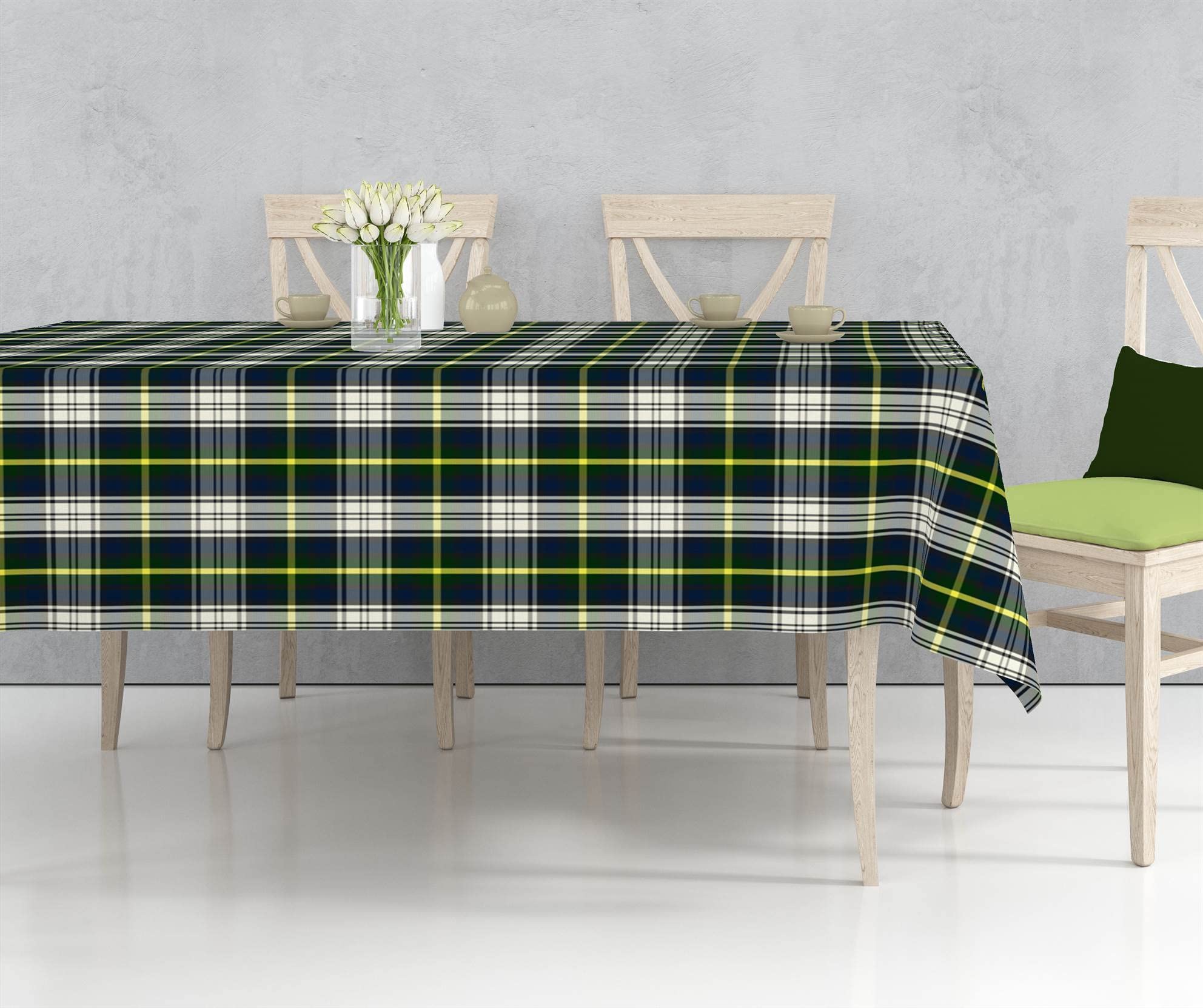 Middle Brook Plaid 4-Seater Waterproof Table Cover - Durable Scottish Weave Dining Tablecloth 60x72 Inches - Green Checkered Tablecloth for Kitchen, Outdoor Picnic & Party Decor