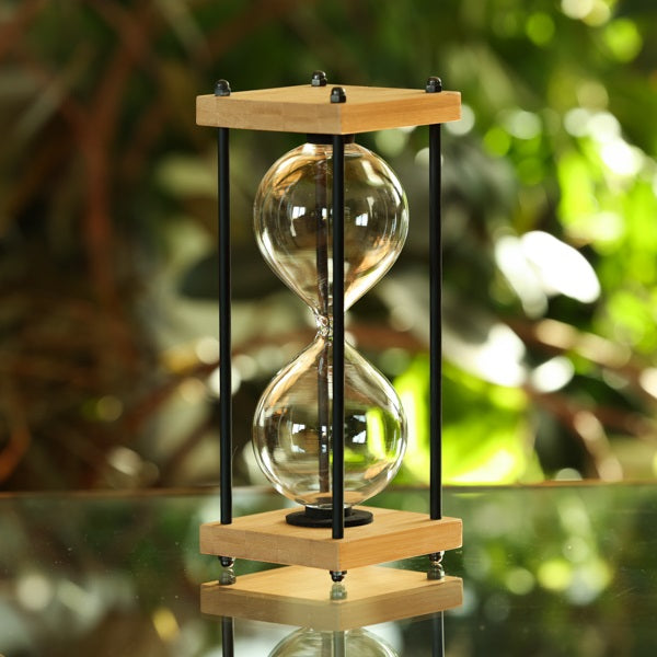 Natural Square Hourglass Sand Timer with Metal Spindles - Perfect for Home Office Decor, Meditation, and Vintage Style Gifts