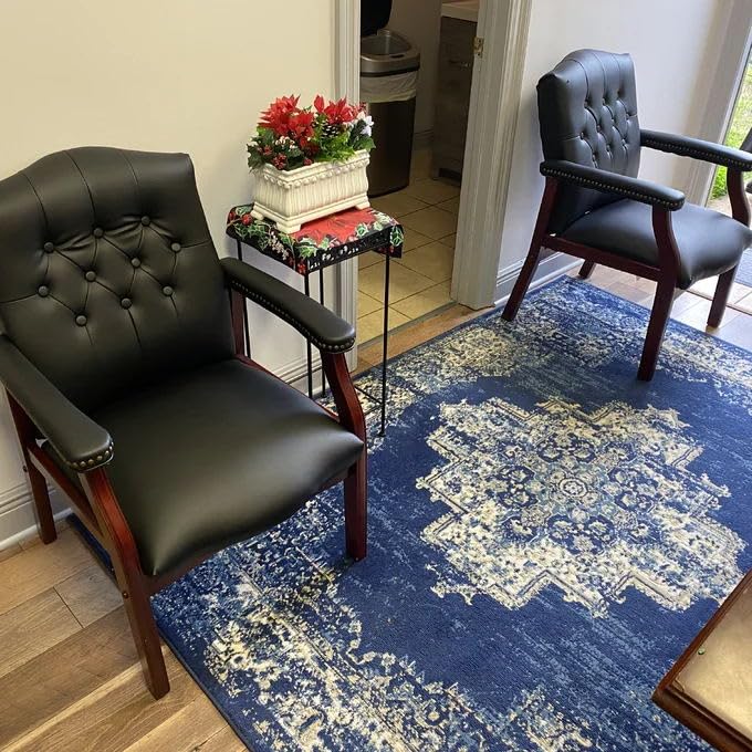Premium Black Leather Office Chairs Set of 2 - Ergonomic Executive Guest Chairs for Reception Area, Waiting Room, Conference Room, Meeting Space and Church - High Back Armchair with No Wheels - Perfect for Professional Offices, Home Workspaces and Hospitality Settings