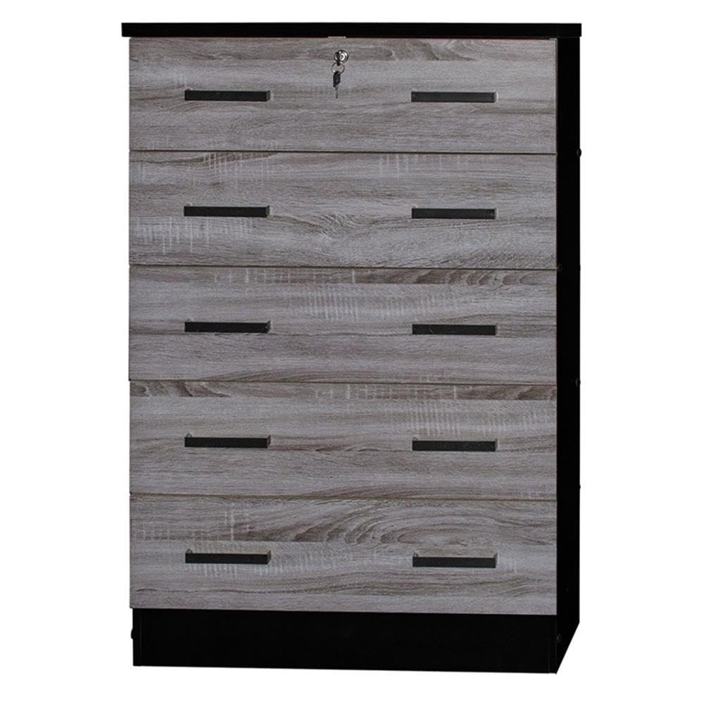 Better Home Products Cindy 5-Drawer Wooden Dresser with Lock - Ebony Finish for Bedroom Storage & Organization | Sturdy Chest of Drawers for Clothes, Accessories & Home Decor