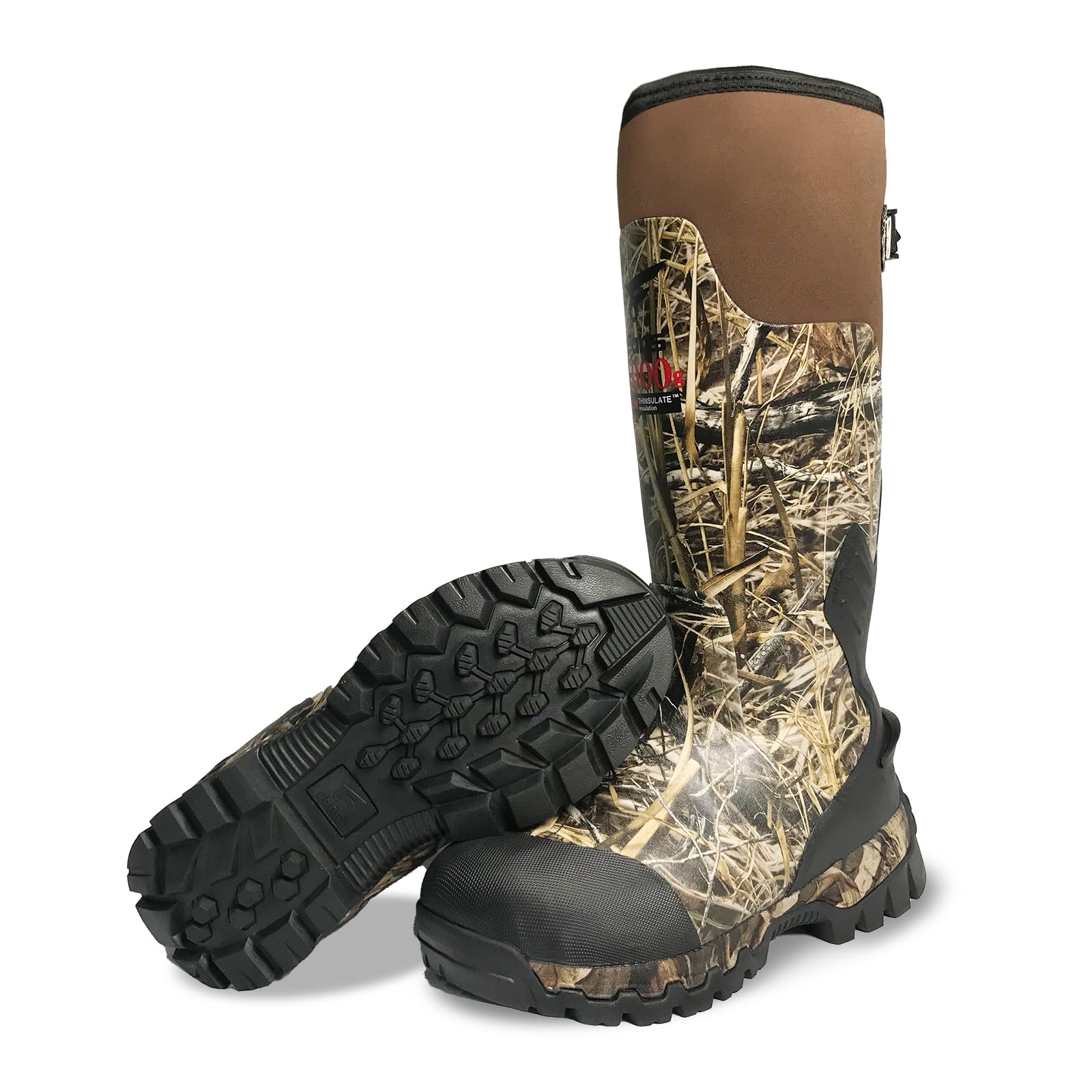 8 Fans Insulated Rubber Hunting Boots for Men - 1000G Thinsulate, Waterproof Camo Muck Boots with 5mm Neoprene - Ideal for Wetlands, Muddy Terrains & Cold Weather Hunting