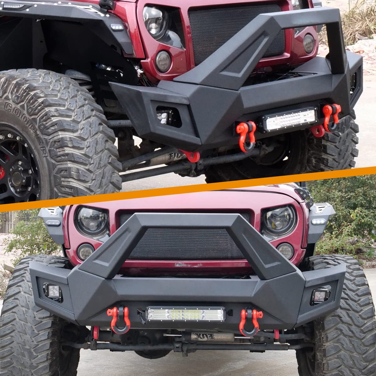 Hawkley Rock Crawler Full Width Front Bumper with LED Lights, D-Rings & Winch Plate - Compatible with Jeep Wrangler JK (2007-2018), JL (2018-2025) & Gladiator JT (2020-2025) - Heavy Duty Off-Road Protection for Trail Riding & Rock Crawling