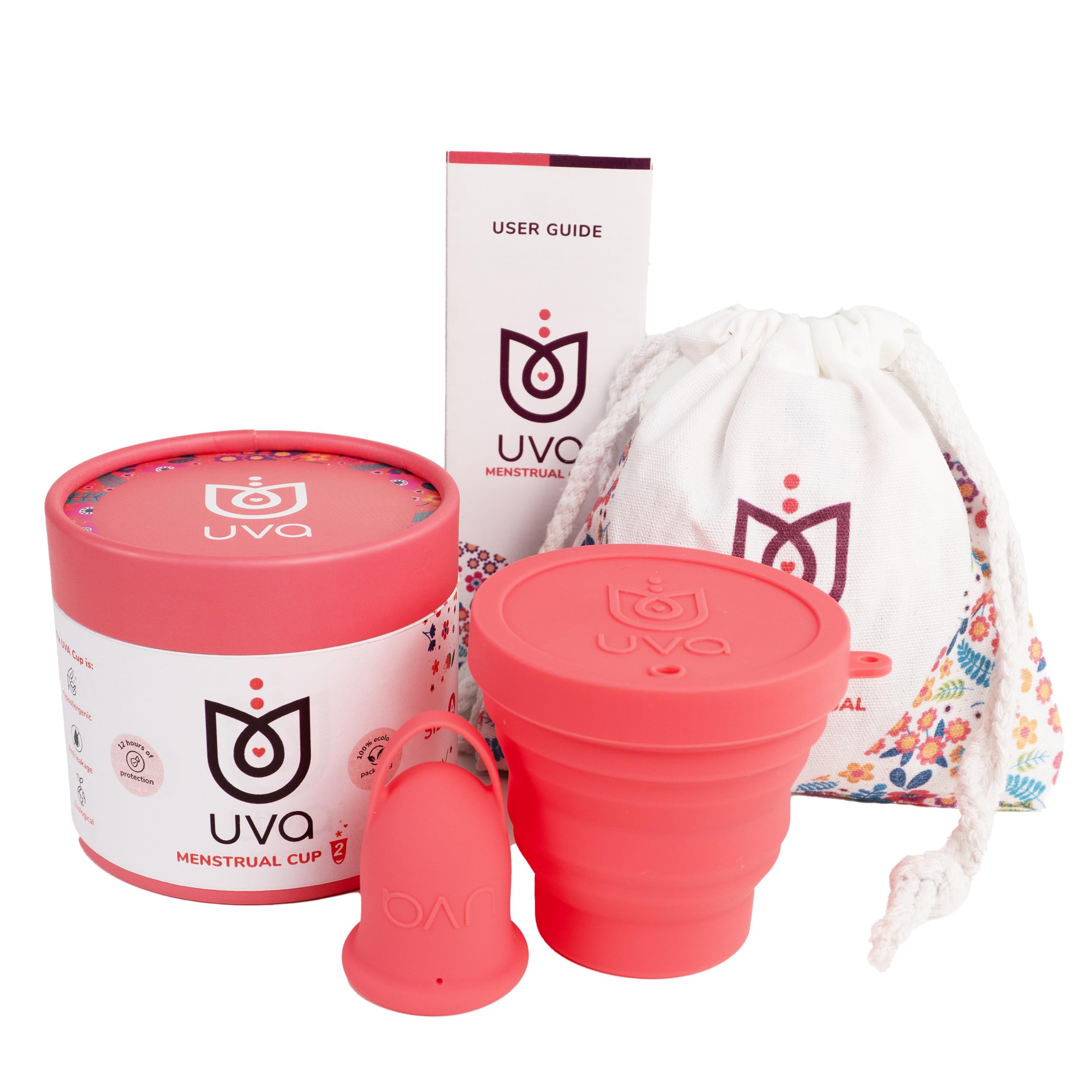 UVA 2 Reusable Menstrual Cup Kit - Size A for Moderate Flow - 10-Year Durable & Leak-Proof Medical Grade Silicone - Medium Period Cup with Sterilizer & Travel Pouch - Ideal for Active Lifestyles, Travel, Gym & Eco-Friendly Period Care