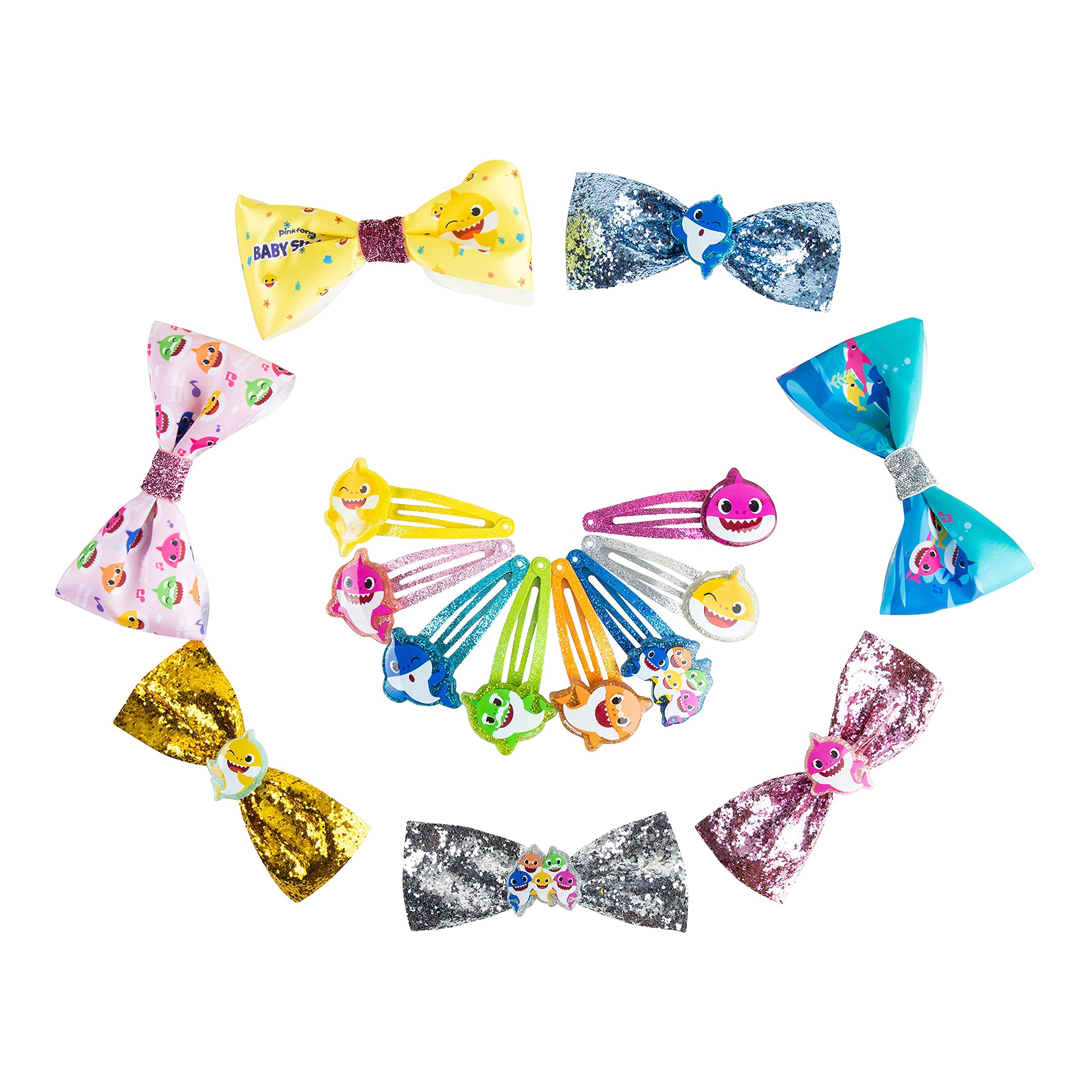 Baby Shark Hair Clips & Bows for Girls - 15pcs Kids Hair Accessories Set (8 Clips + 7 Bows) - Multi-Color Hair Clips for Toddlers & Little Girls - Perfect for Parties, School & Daily Wear