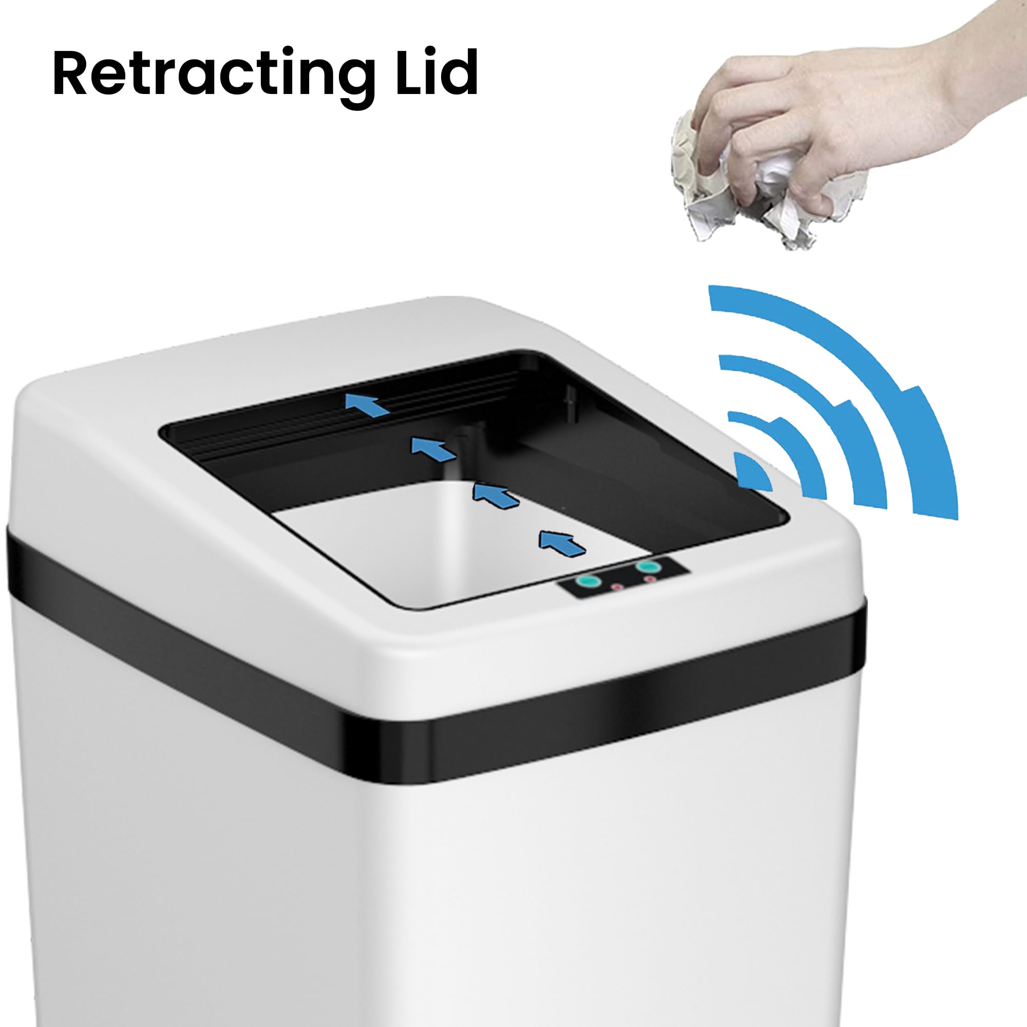 iTouchless 14 Gallon & 2.5 Gallon Automatic Sensor Trash Cans with AbsorbX Odor Control - Stainless Steel & White Kitchen & Bathroom Garbage Bins for Hands-Free Waste Disposal