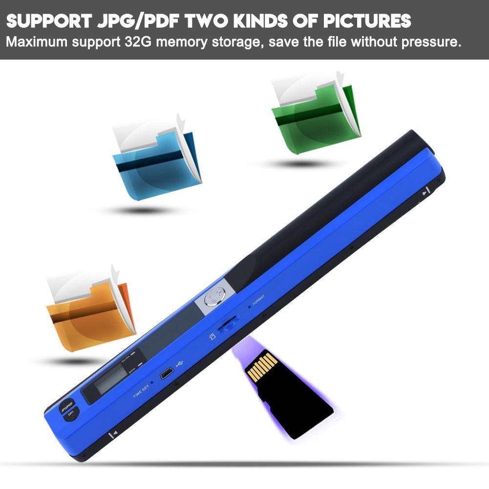 Portable Handheld Document Scanner - 32GB HD USB Wand Scanner for JPG/PDF Files | Compatible with Windows XP/VISTA/7 | Blue | Perfect for Office, Travel & Home Organization