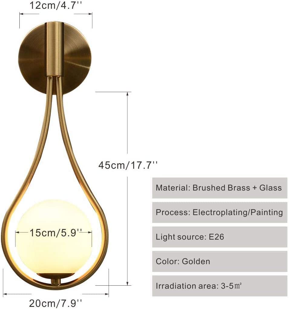 2 Pack Gold Glass Globe Wall Sconces - Mid-Century Modern Water Drop Wall Lights for Bedroom, Living Room & Hallway - Elegant Home Decor Lighting Fixtures
