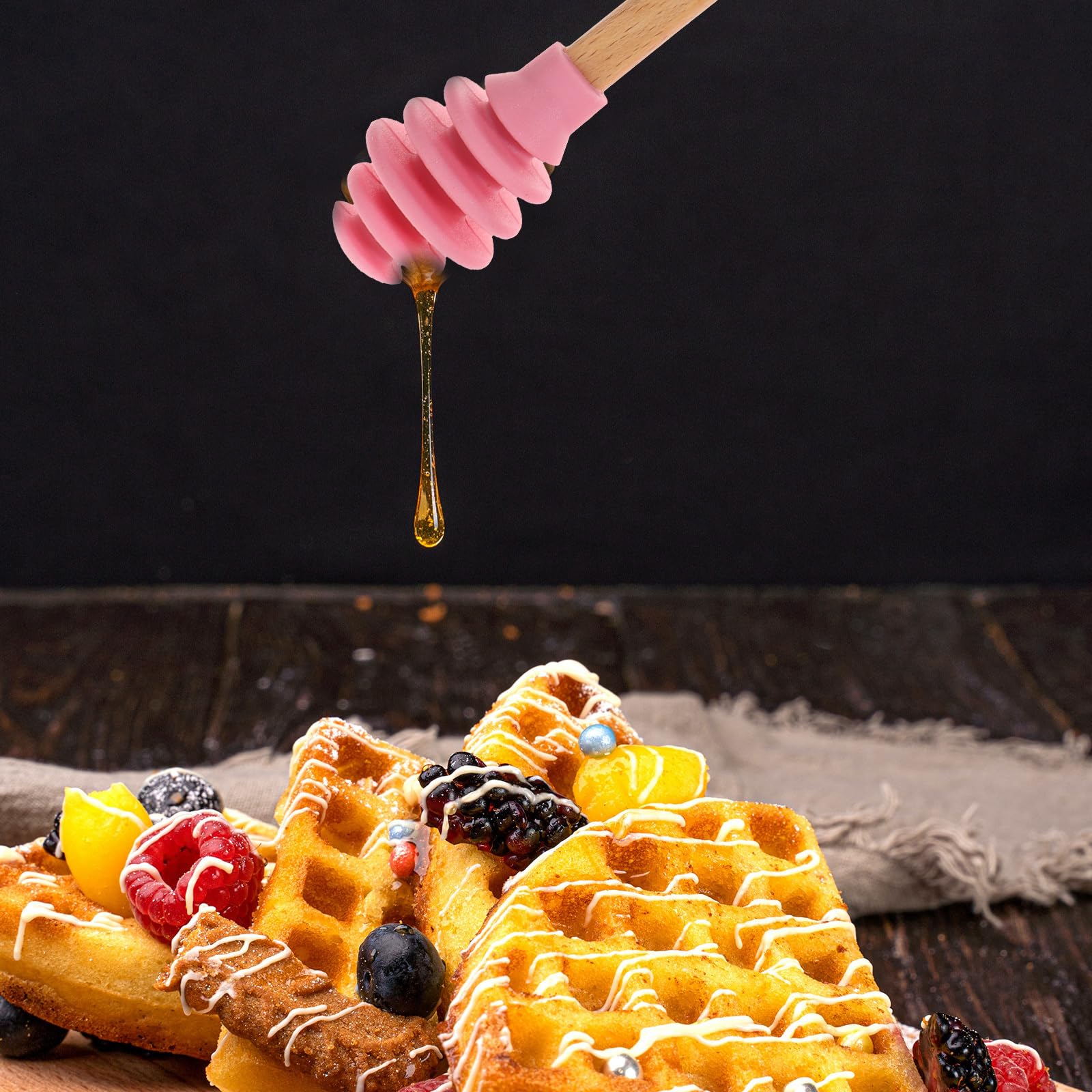 5pcs Silicone Honey Sticks - Non-Stick Honey Spoon & Dipper Set, Reusable Honey Comb Sticks, Honey Wand & Server for Tea, Charcuterie Boards, Cheese Platters & Breakfast - Perfect for Drizzling, Serving & Decorating