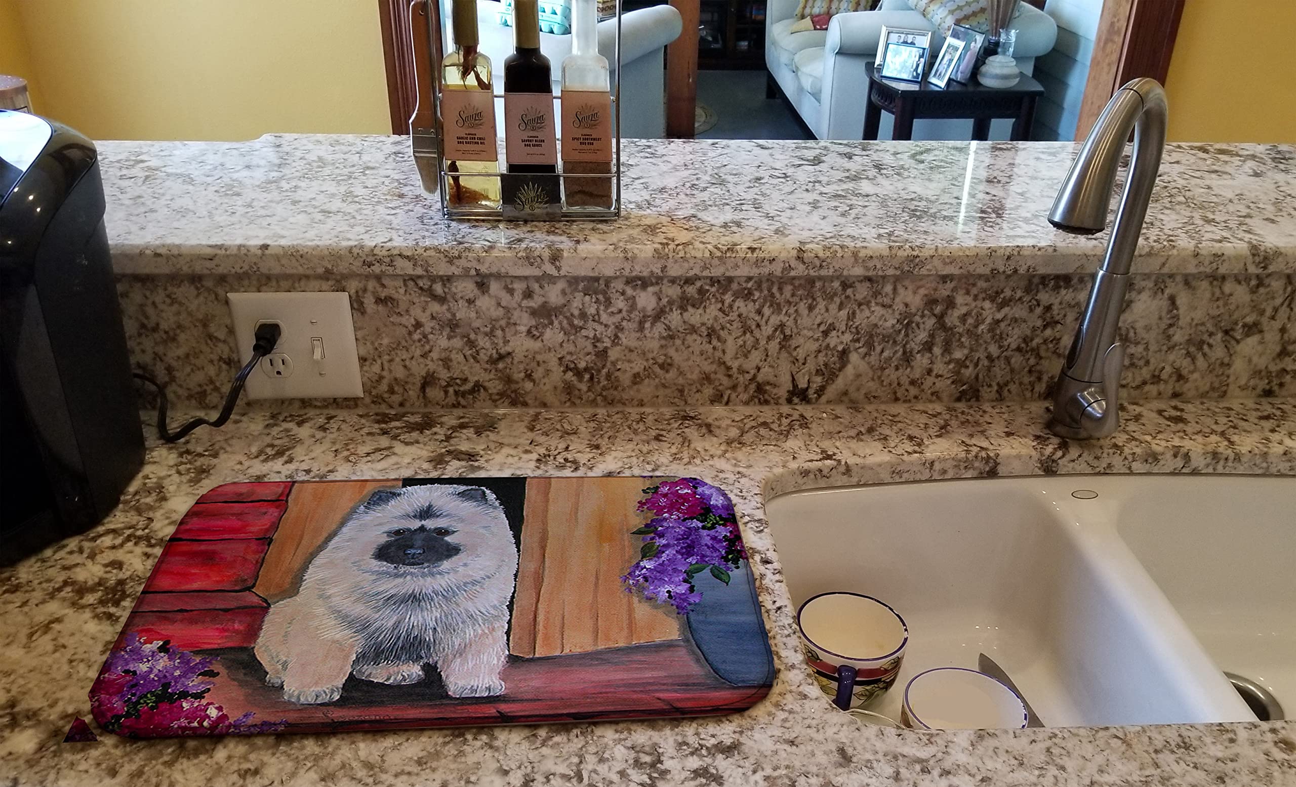 Keeshond Dog Themed Absorbent Dish Drying Mat - 14x21 Inch Multicolor Kitchen Counter Drying Pad | Perfect for Countertop Protection & Quick Dish Drying