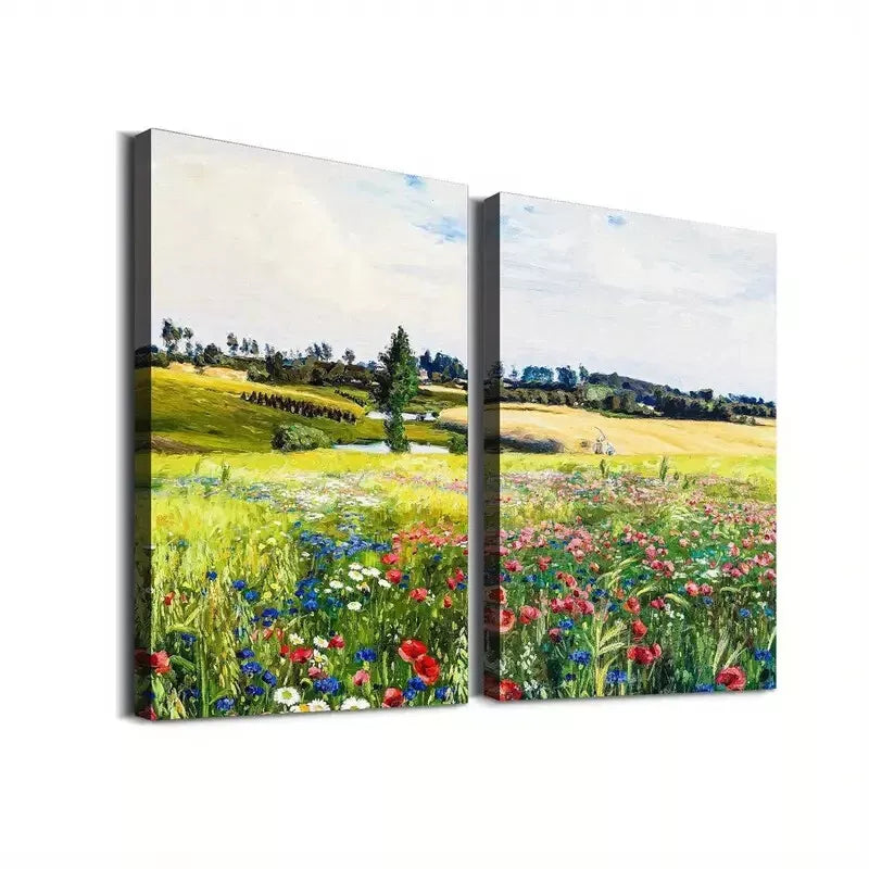 2-Piece Vibrant Floral Landscape Meadow Framed Wall Art - 50x75cm High Quality Canvas Print | 100% Australian Made | Ready to Hang | Perfect for Living Room, Bedroom & Office Decor