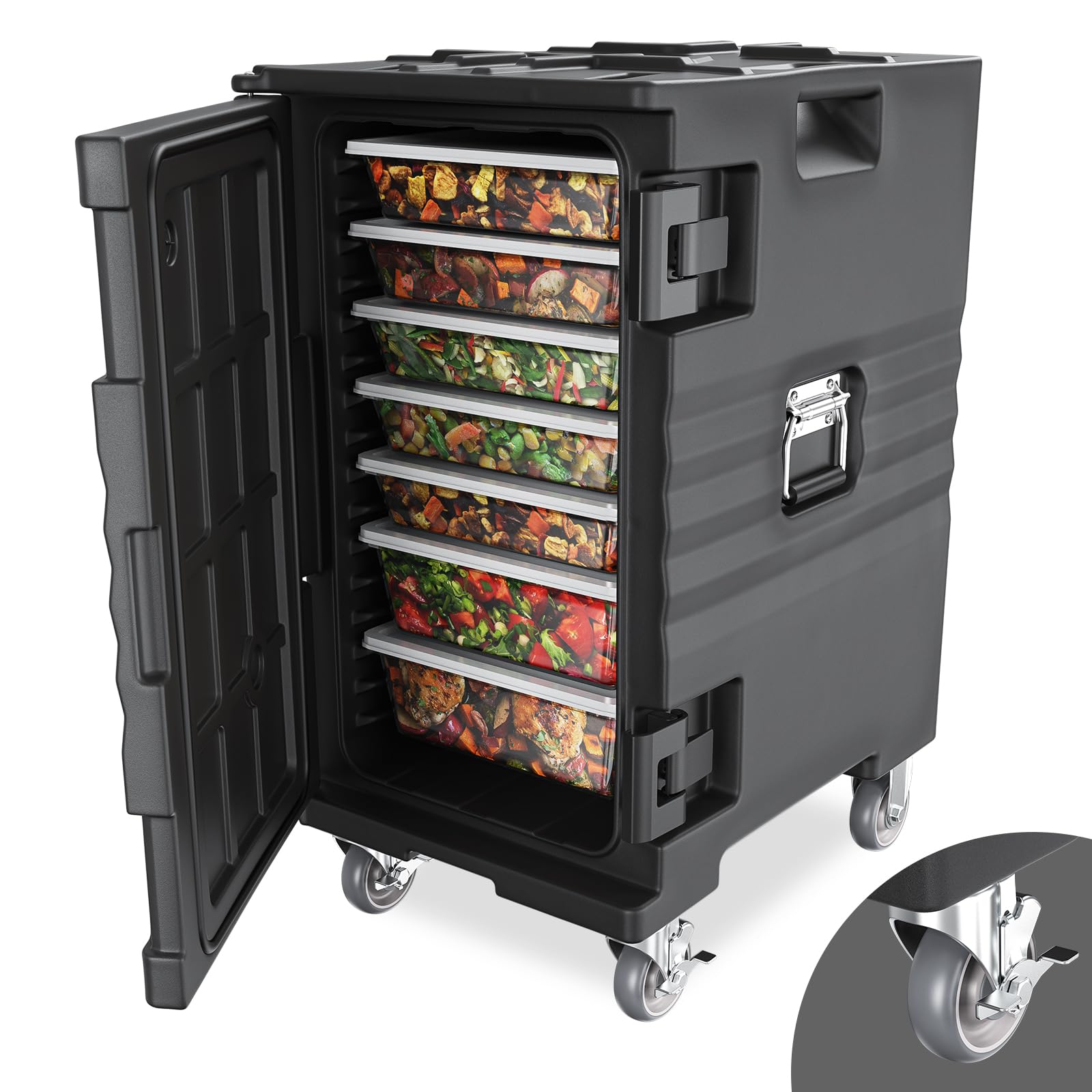ROVSUN Insulated Food Warmer with Lockable Wheels - Stackable Hot Box Carrier for Catering, Restaurants & Parties - Double Buckles & Handles for Secure Transport - Perfect for Buffets, Outdoor Events & Food Delivery Services