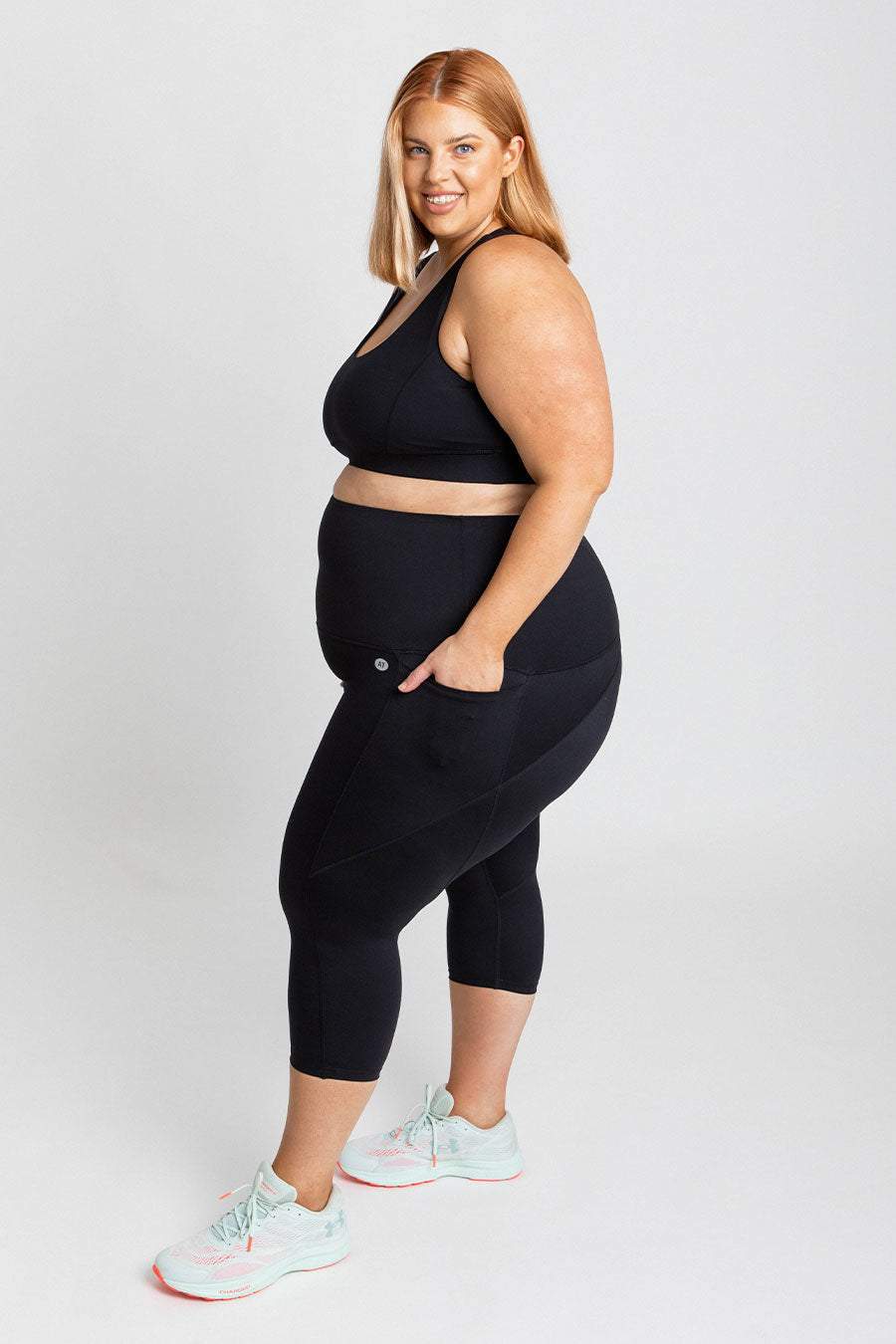 Training Pocket Move 3/4 Length Leggings for Women - Black | High Waist Workout Yoga Pants with Side Pockets | Perfect for Gym, Running & Lounge Wear