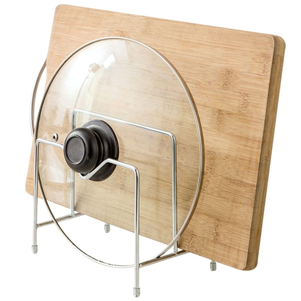 Stainless Steel Pot Lid Organizer - Multifunctional Kitchen Storage Rack for Cutting Boards & Pan Lids | Space-Saving Drying Rack & Storage Box (Silver) | Perfect for Small Kitchens & Organized Cooking Spaces