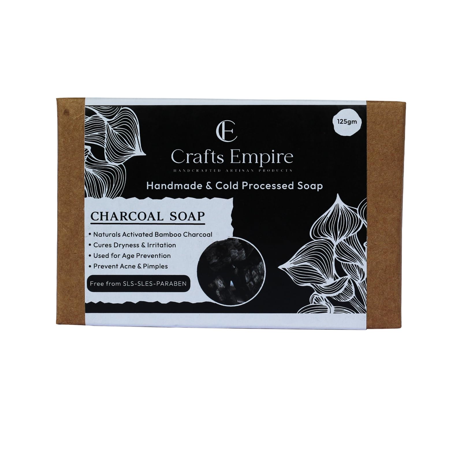 CRAFTS EMPIRE Handmade Charcoal Soap - 125g | Natural Cold Process Soap for Acne & Detox | Perfect for Sensitive Skin & Daily Cleansing