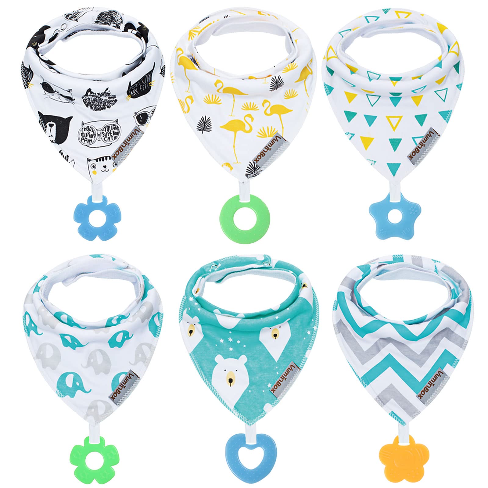 **6-Pack Baby Bandana Drool Bibs & Teething Toys Set - 100% Organic Cotton, Super Absorbent & Ultra Soft for Boys & Girls - Perfect for Feeding, Teething & Messy Playtime**