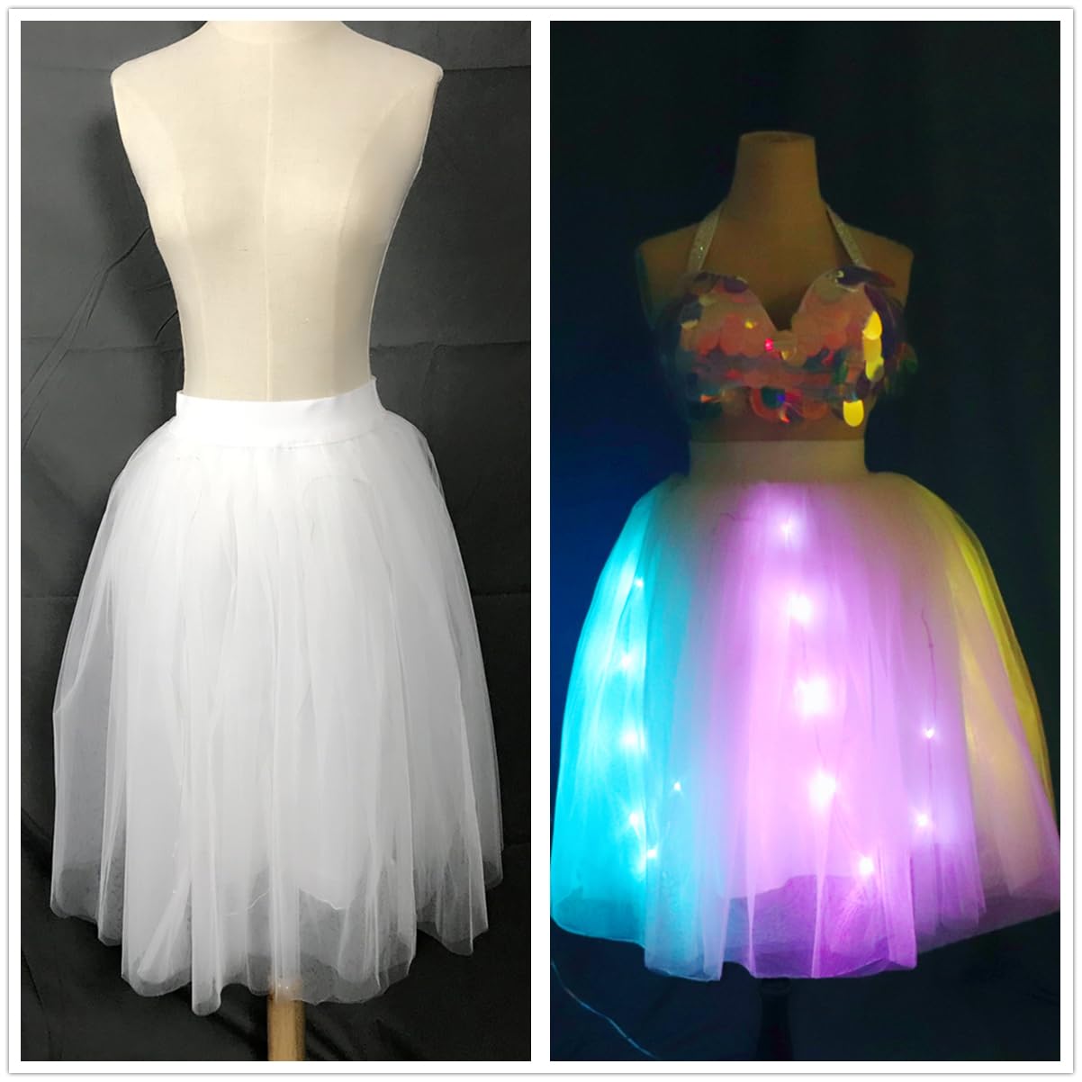 SHINYOU Women's LED Light Up Tutu Skirt - Glow in The Dark Party Dress for Halloween, Rave, Cosplay & Dance Performances