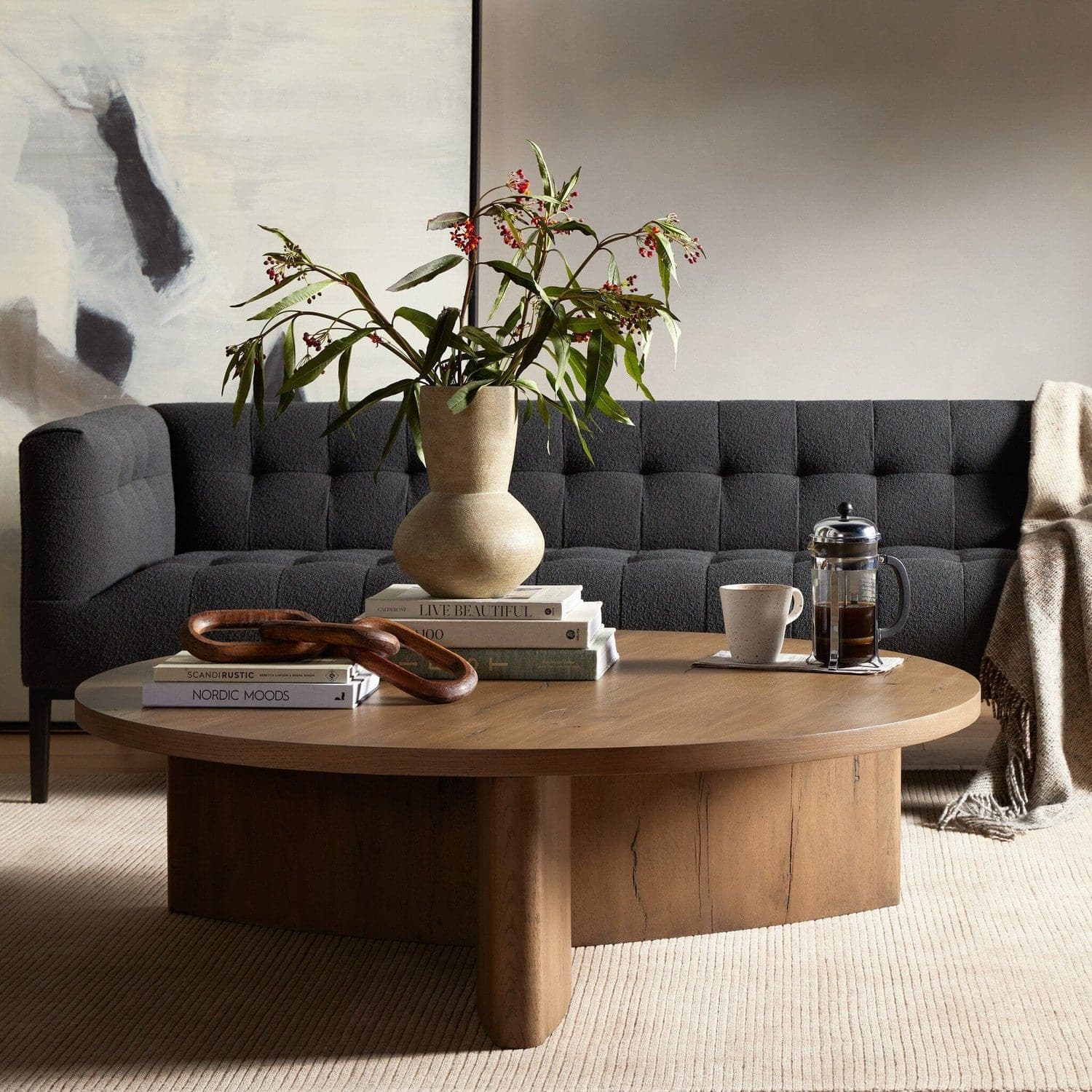 Amadis Rustic Grey Coffee Table - Modern Farmhouse Style Living Room Furniture for Home Decor & Relaxation