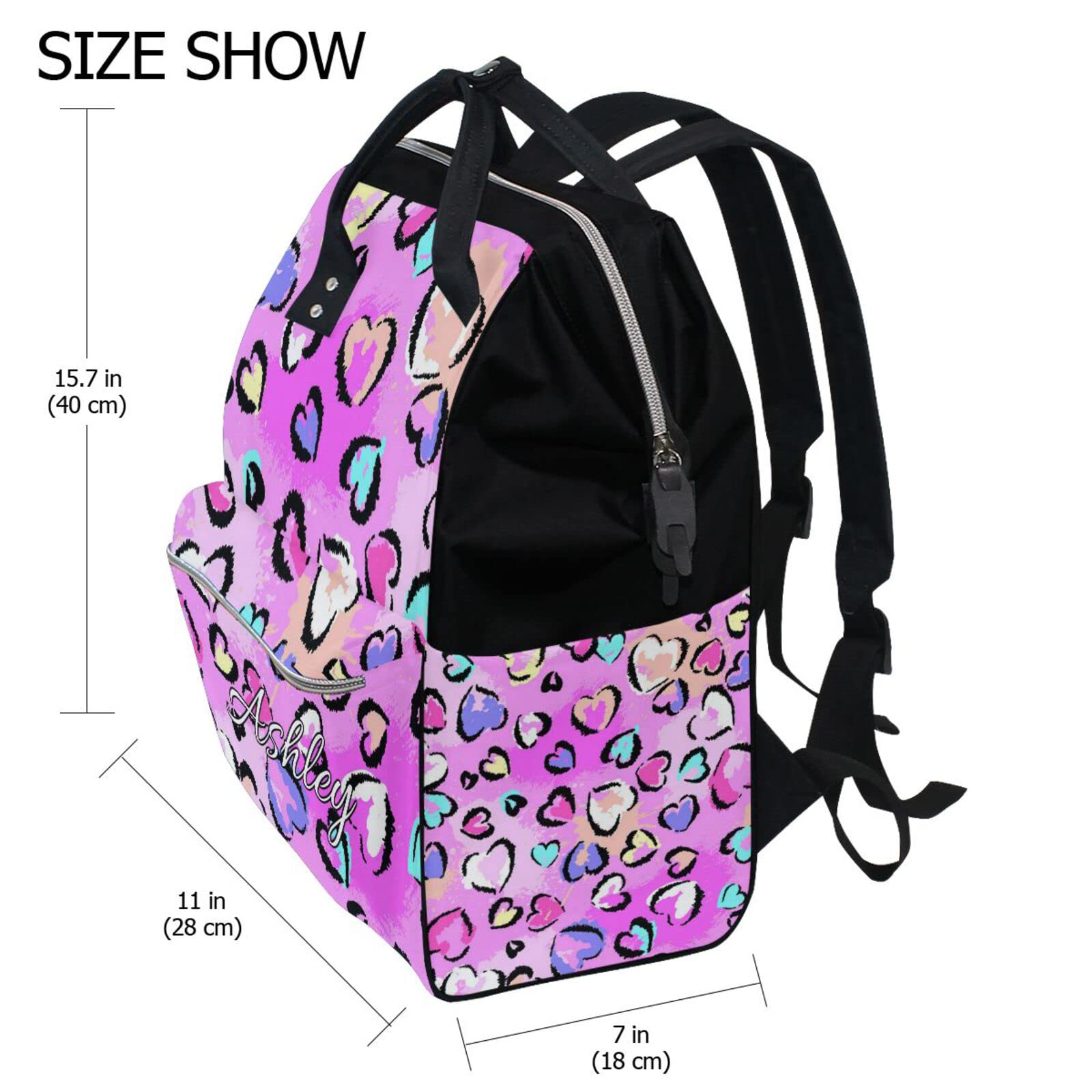 Personalized Leopard Hearts Diaper Backpack - Custom Name Mommy & Baby Changing Bag for Nursing, Travel & Daily Use