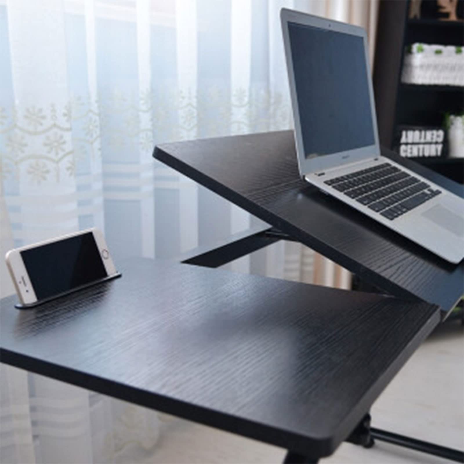 Cross-Bed Stretchable Adjustable Laptop Desk with Wheels - Portable Mobile Couch Snack Table, Multi-Functional Bedside Workstation for Home Office, Gaming, and Study