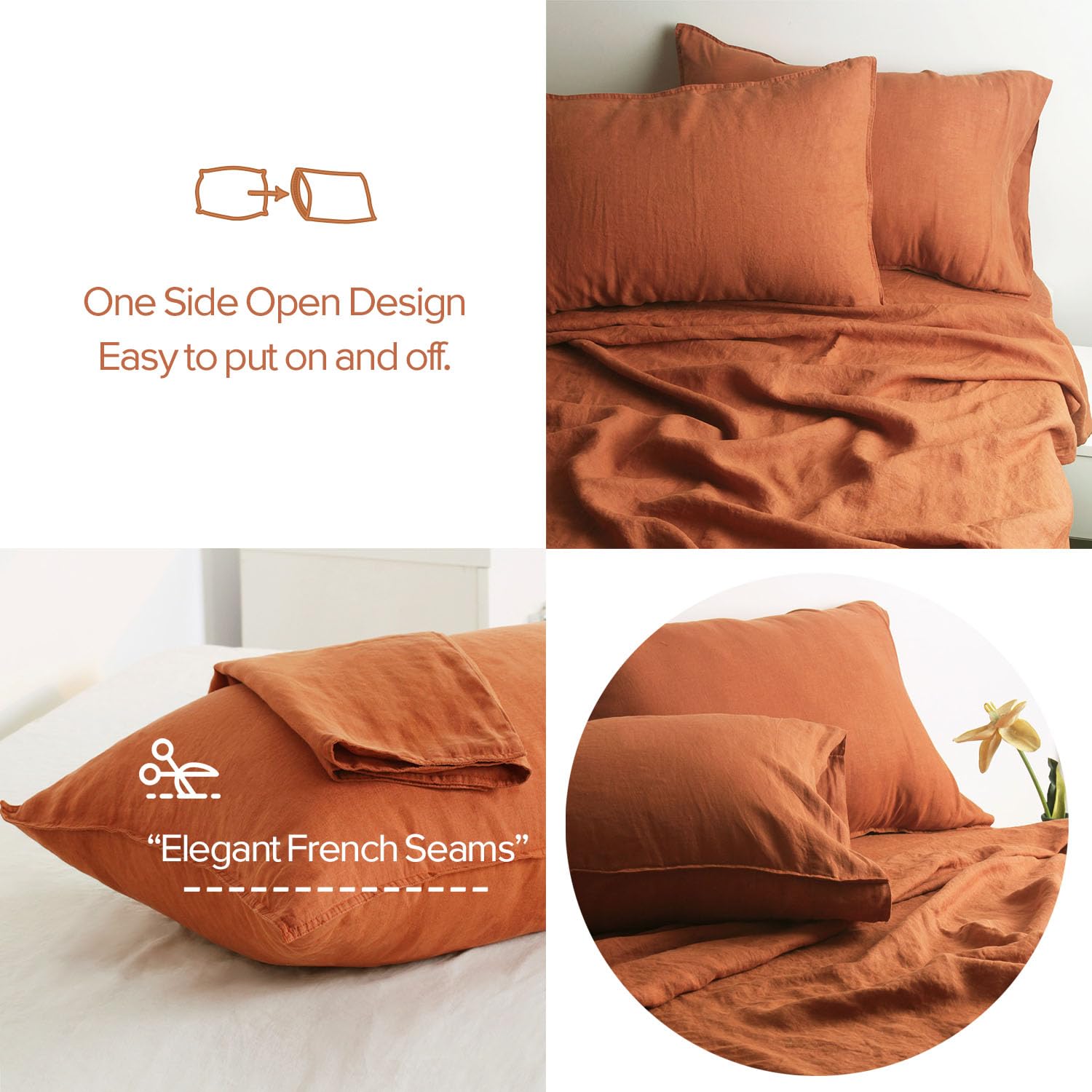 100% Organic French Linen Sheets Set - Stone Washed 4-Piece Natural Flax Bedding | Ultra Soft & Luxurious King Size (Caramel) for Master Bedroom & Guest Room | Eco-Friendly Breathable Bed Sheets for All Seasons