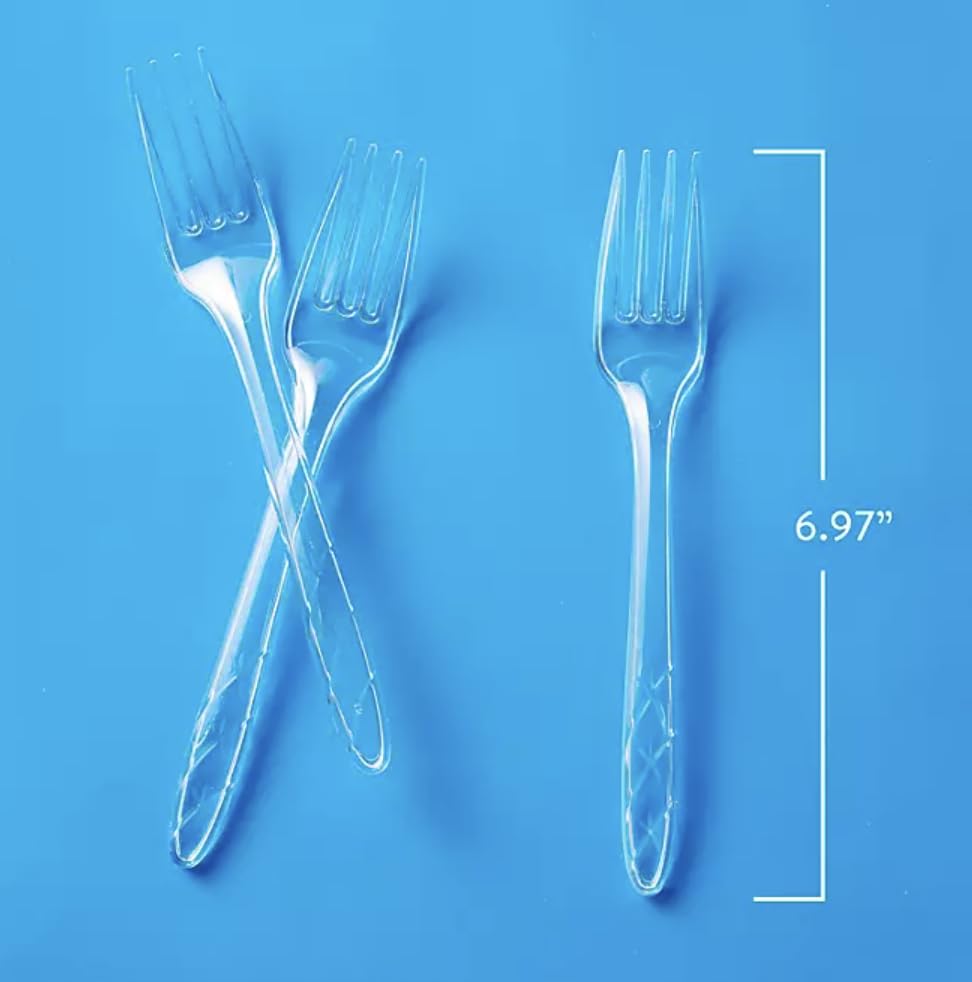 Heavyweight Clear Plastic Forks 300 Count - Durable Disposable Cutlery Set for Home, Office, Picnics & Parties (Includes Spoons, Forks, Knives) | Members Mark Food Service | Explorador Brand
