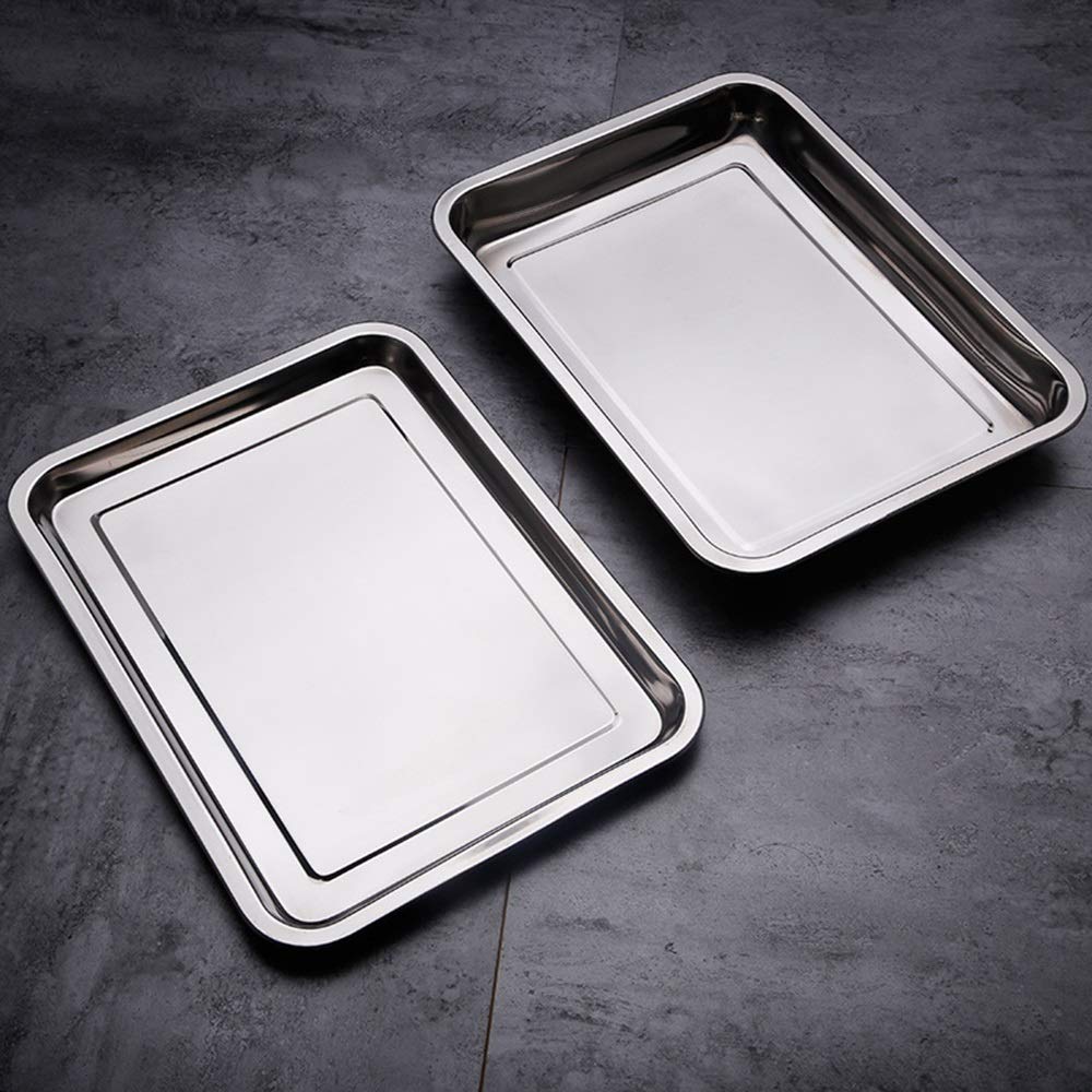 Premium Stainless Steel Square Storage Trays - Heavy Duty Rectangular Serving Plates for BBQ, Rice Dishes & Kitchen Organization (27x20x2cm) - Perfect for Restaurants, Picnics & Home Cooking