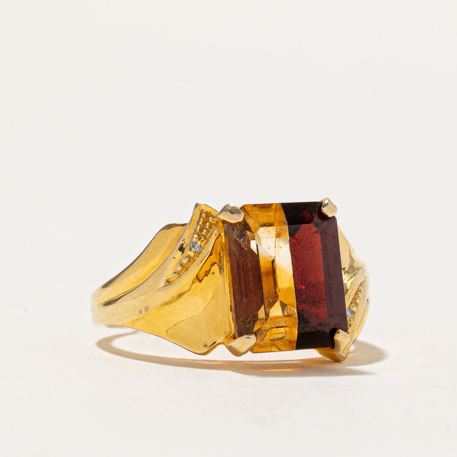 Garnet Citrine Split & Diamond Cocktail Ring | 2.00ctw Garnet & Citrine, 0.01ctw Diamond | Size 6.5 | Elegant Evening Wear, Party Jewelry, Gift for Her