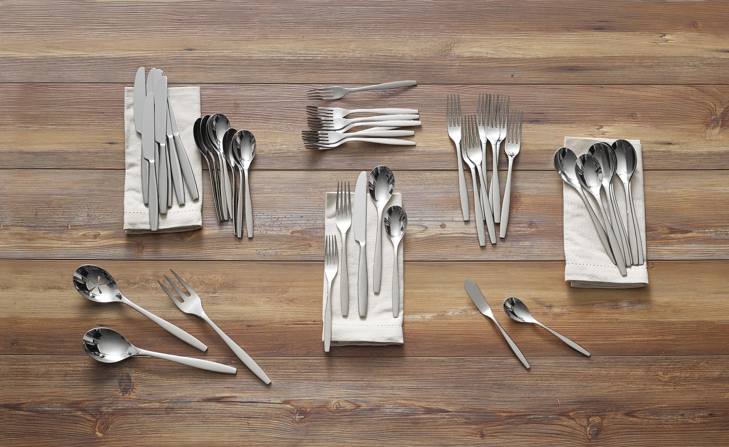Nambé Aidan 45-Piece Flatware Set - 18/10 Mirror Stainless Steel Silverware Cutlery Set for 8 People with Hostess Utensils - Elegant Dining for Home Kitchens & Restaurants - Dishwasher Safe - Perfect for Dinner Parties, Weddings & Upscale Entertaining