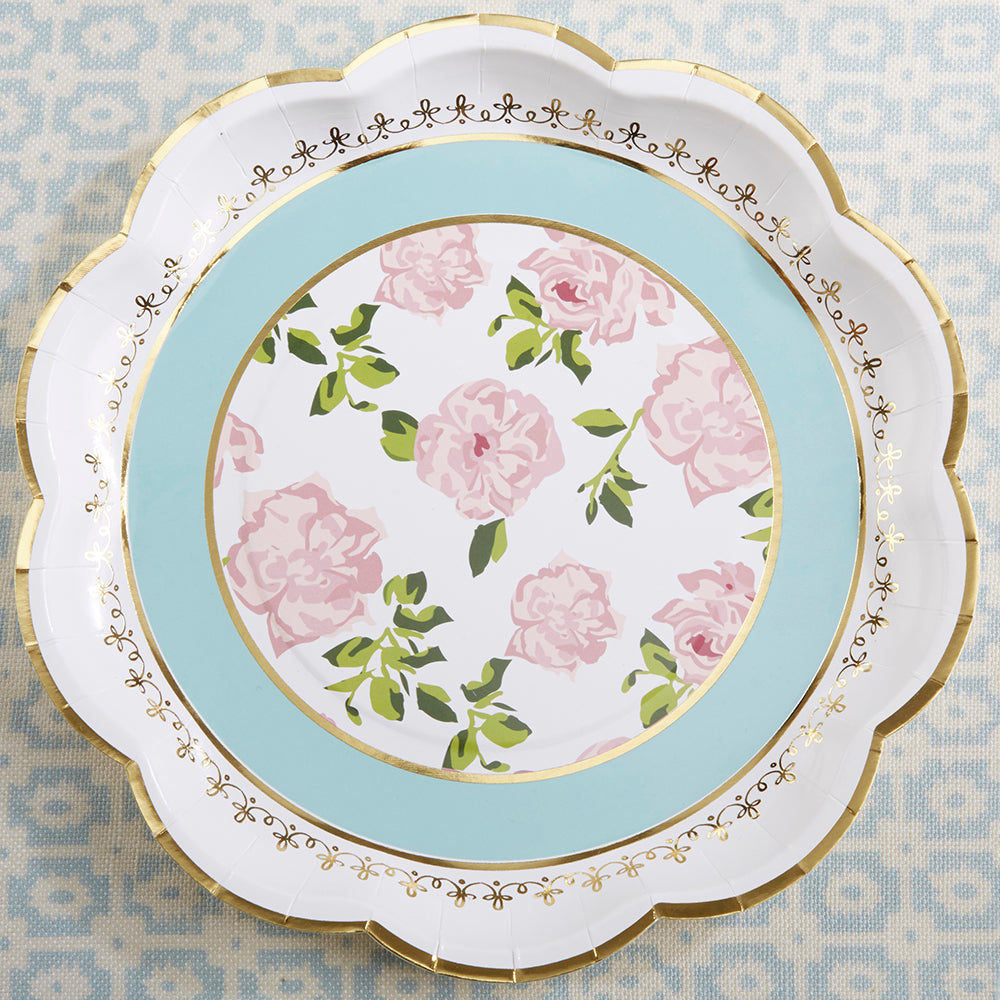 Premium 9-Inch Blue Paper Plates for Tea Parties - Set of 16 | Elegant Disposable Tableware for Afternoon Tea, Baby Showers & Bridal Showers