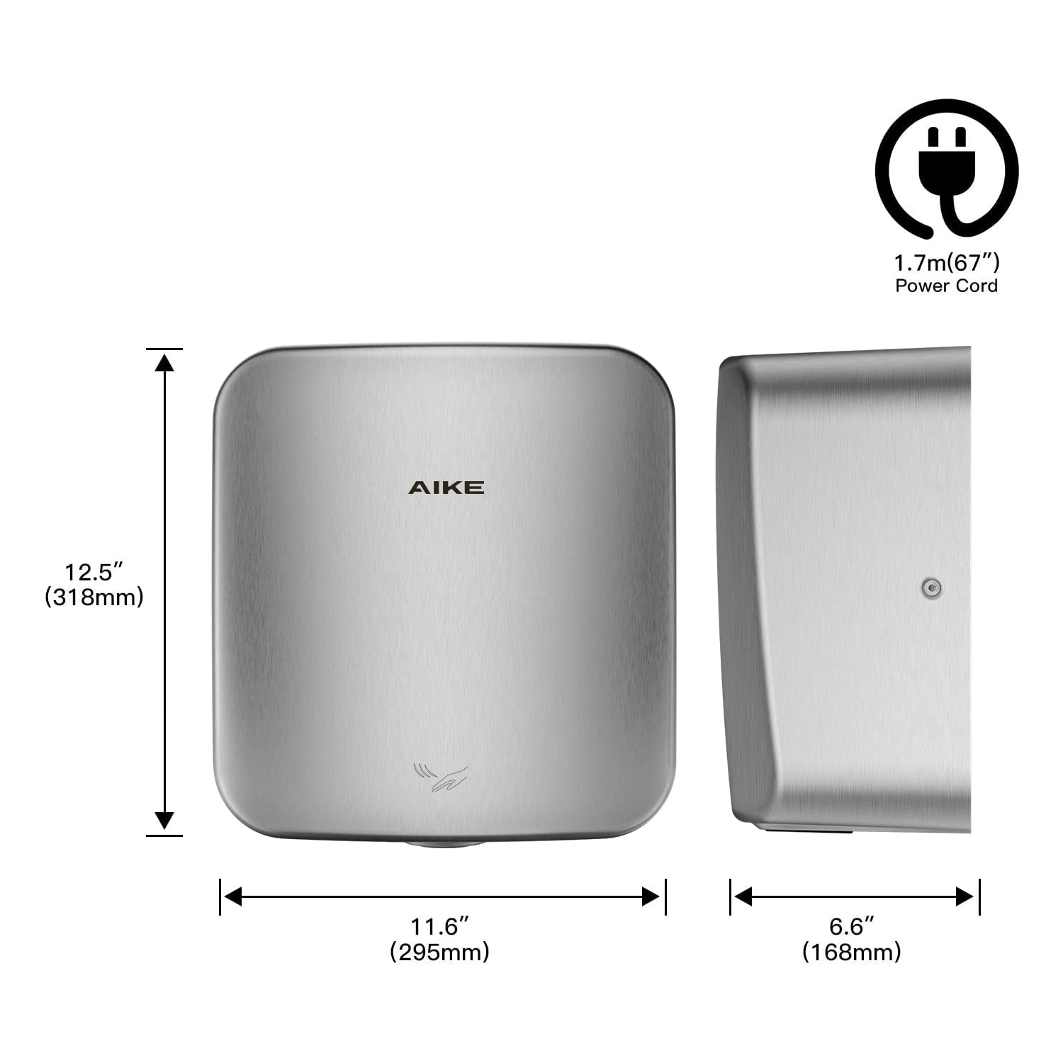 AK2800C Heavy Duty Jet Cube High Speed Hand Dryer - 110V 1400W Commercial Bathroom Hand Dryer with Brushed Stainless Steel Cover | Ideal for Restaurants, Hospitals, Schools & Public Restrooms