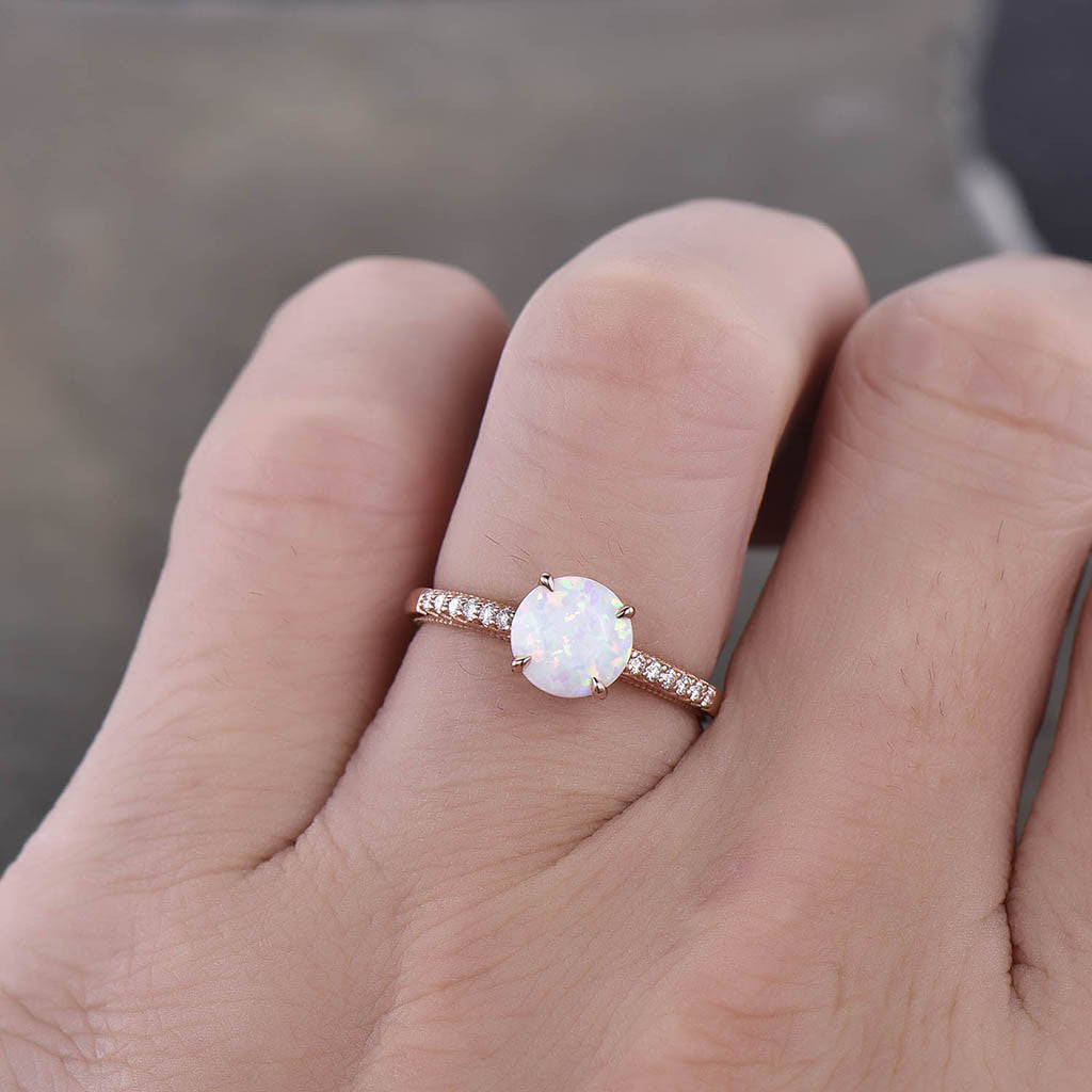 Opal Solitaire Engagement Ring for Women - 14K Rose Gold Wedding Band, Elegant Promise Ring for Her | Perfect for Proposals, Anniversaries & Special Occasions