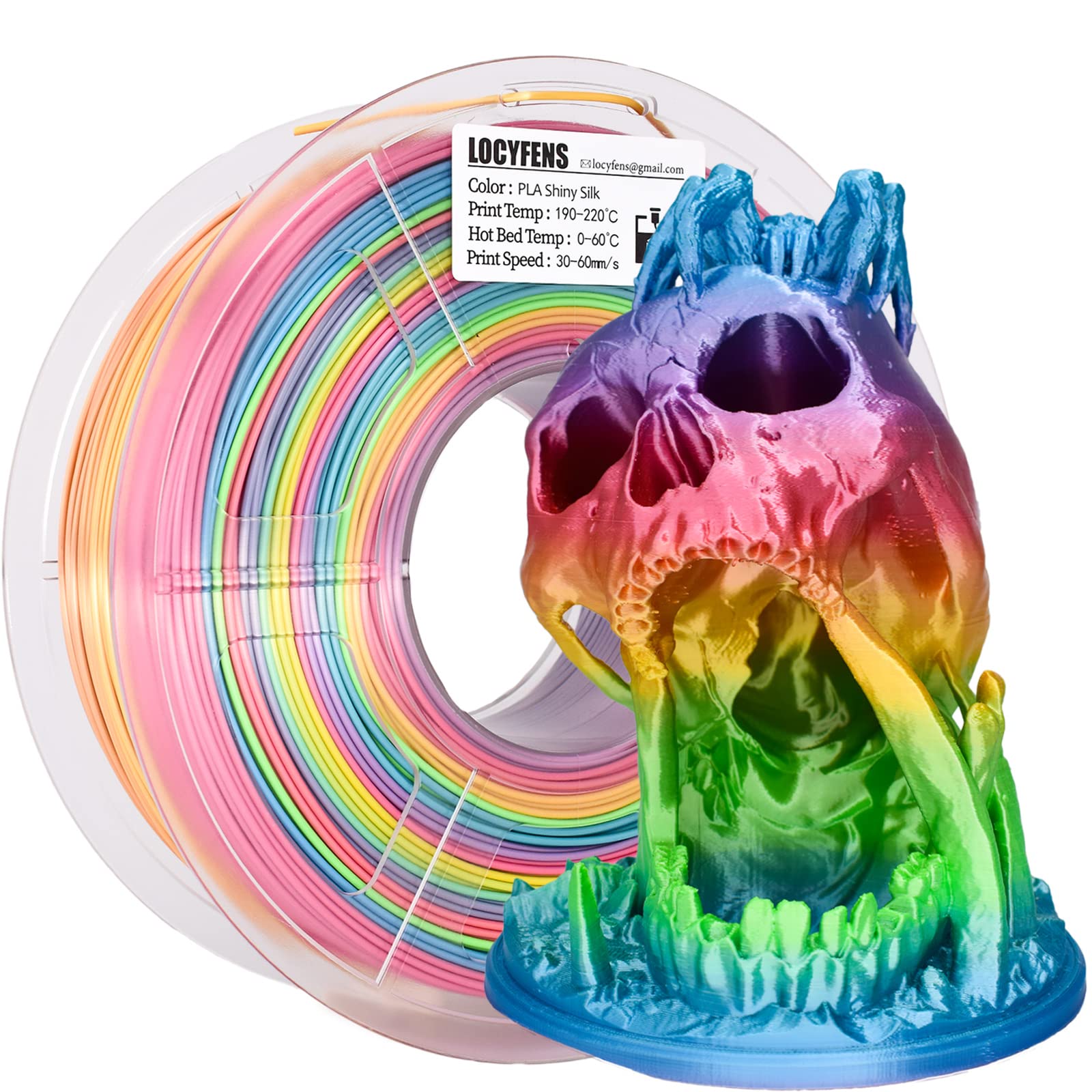 Rainbow Silk PLA Filament 1.75mm for 3D Printing - Multicolor 1kg/2.2lbs Spool (±0.02mm Tolerance) - Perfect for Cosplay Props, DIY Crafts & Home Decor Projects