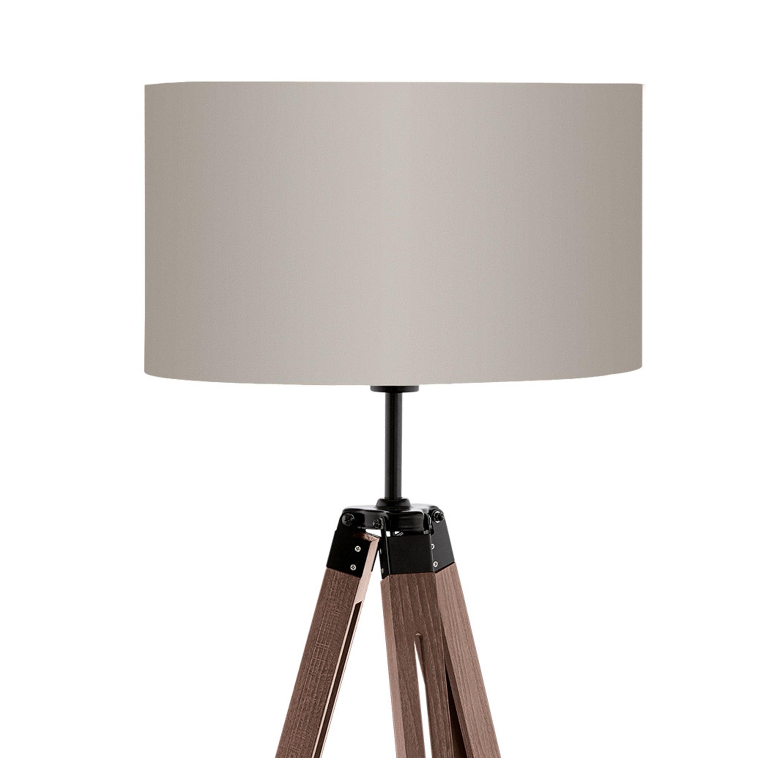 Eglo Lantada Adjustable Wood Tripod Floor Lamp with Taupe Fabric Shade - Modern Lighting for Living Room, Bedroom or Office Decor