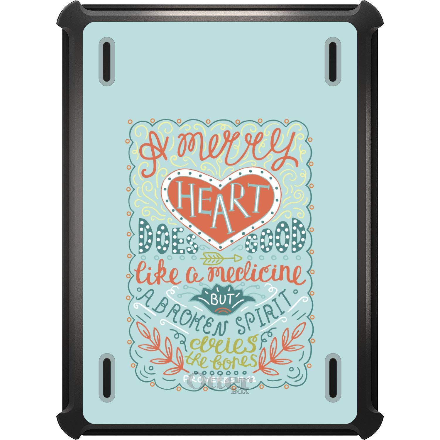 DistinctInk Protective Case for iPad Air 4 (2020 Model) - Black Custom Replacement Cover with Stand | Durable Alternative to OtterBox Defender | Proverbs 17:22 Design - Perfect for Work, Travel & Home Use