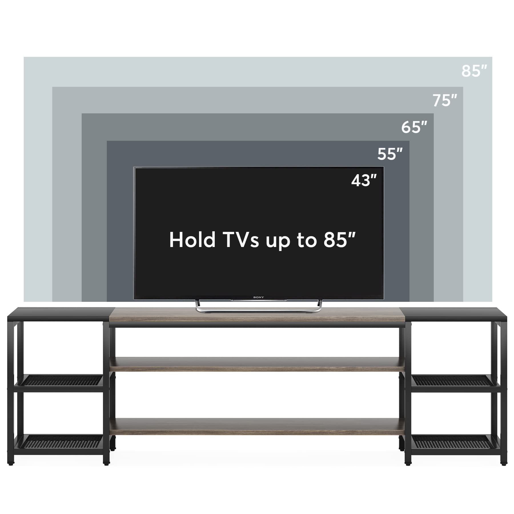 Tribesigns 78 Inch TV Stand for TVs up to 85 Inch - Industrial Style 3-Tier Media Console with Storage Shelves, Entertainment Center for Living Room & Home Theater - Perfect for Organizing Gaming Consoles, Sound Systems & Movie Nights