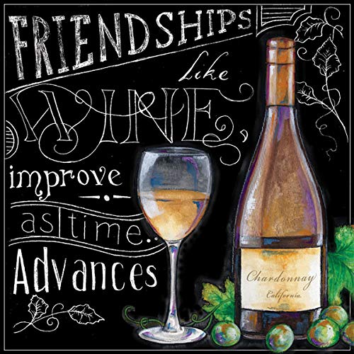 Gango Home Decor - Set of 4 Chalkboard-Style Kitchen Wine Signs (12x12 Inch) - Rustic Farmhouse Wall Art for Kitchen, Dining Room & Bar Decor - Perfect for Wine Lovers & Entertaining