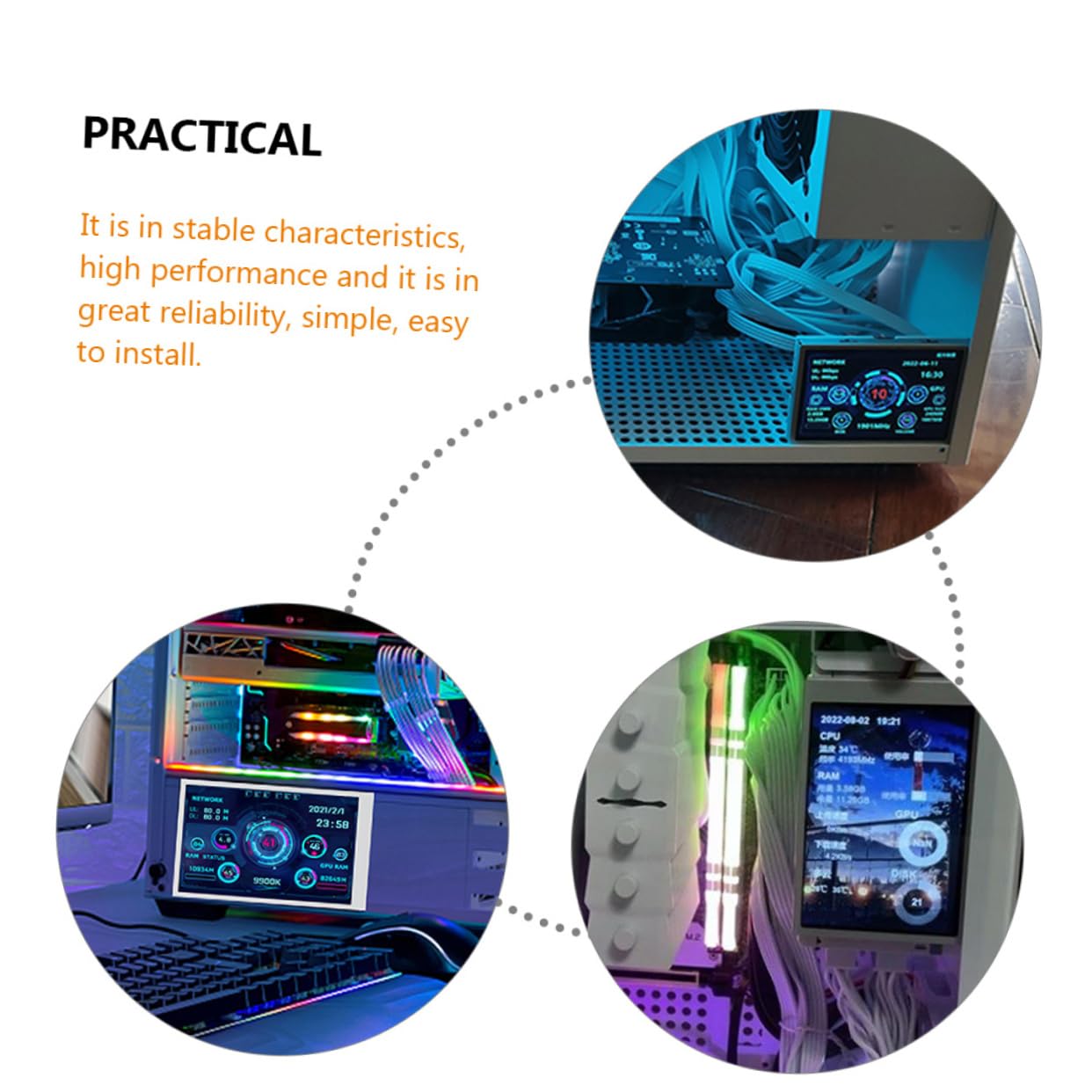 Hoement Mini USB Computer Secondary Display Monitor - Mini Screen for PC Case, ABS Material - Perfect for Gaming Rigs, Workstations & Custom PC Builds