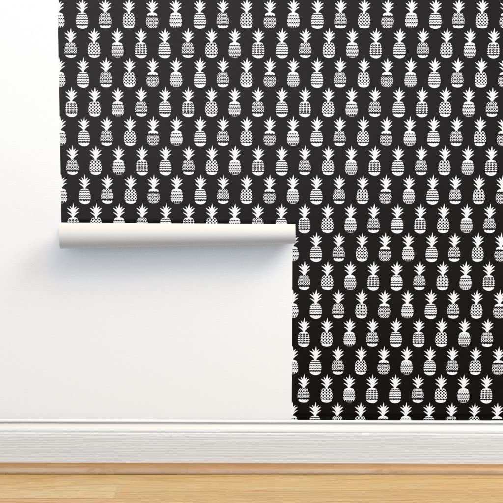 Peel & Stick Wallpaper 9ft x 2ft - Black & White Geometric Pineapple Pattern | Summer Beach Theme | Removable & Customizable Wallpaper by Spoonflower | Perfect for Nursery, Bedroom, or Bathroom Decor