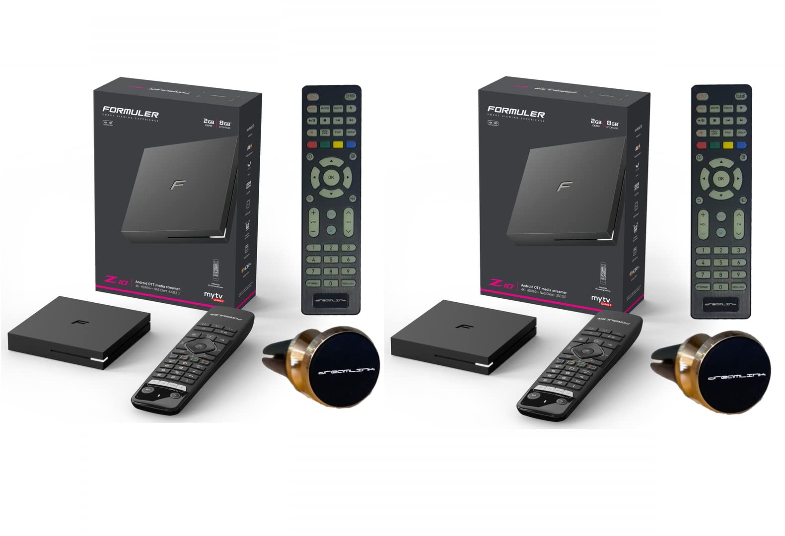 Formuler Z10 Android 10 TV Box - 5G Dual Band, 2GB RAM, 8GB ROM, 4K Streaming - 2 Pack with Magnetic Car Mount & Glow Remote - Perfect for Home Theater & Car Entertainment