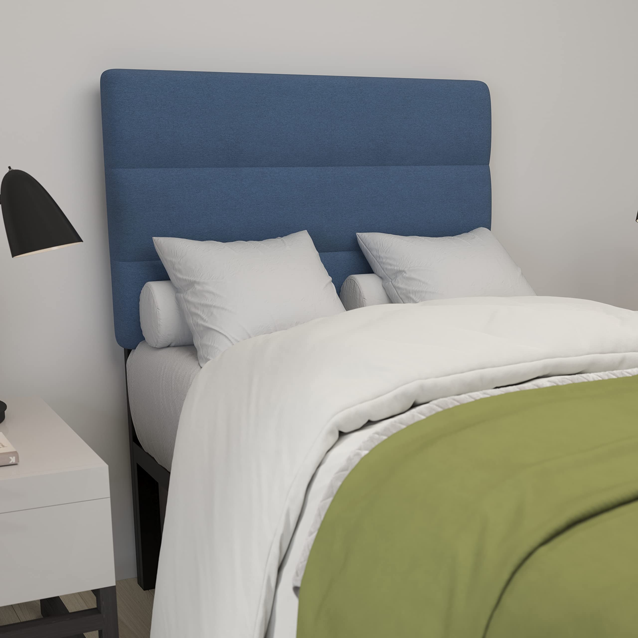 Merrick Lane Coppola Upholstered Headboard - Twin Size Button Tufted Blue Fabric Bed Headboard with Metal Legs & Adjustable Slots | Fits Standard Bed Frames | Perfect for Kids Rooms, Guest Bedrooms & Dorm Decor