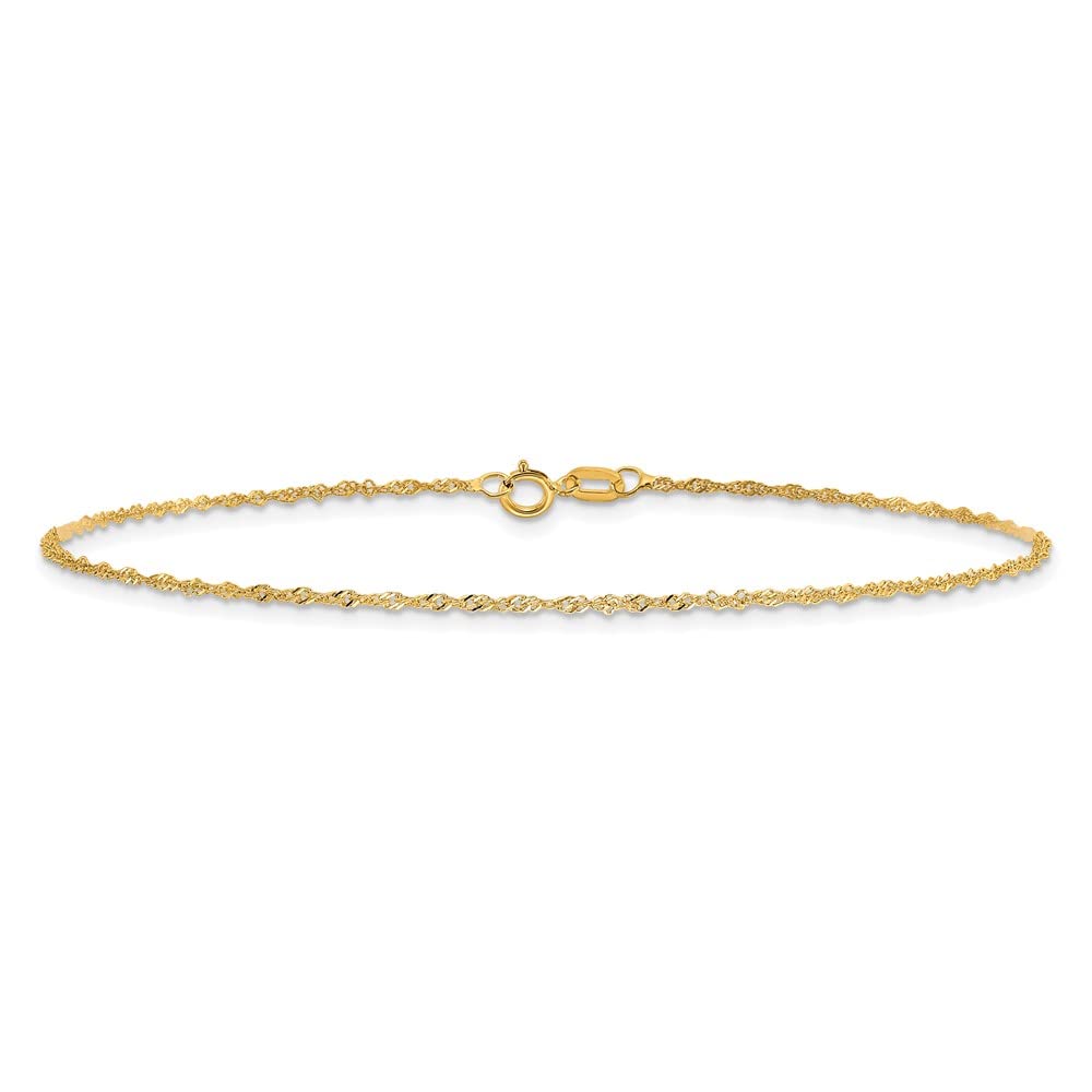 10K Solid Yellow Gold 1.1mm Singapore Chain Anklet - Dainty Summer Beach Foot Jewelry for Women | Perfect for Vacation, Pool Party & Boho Style Outfits