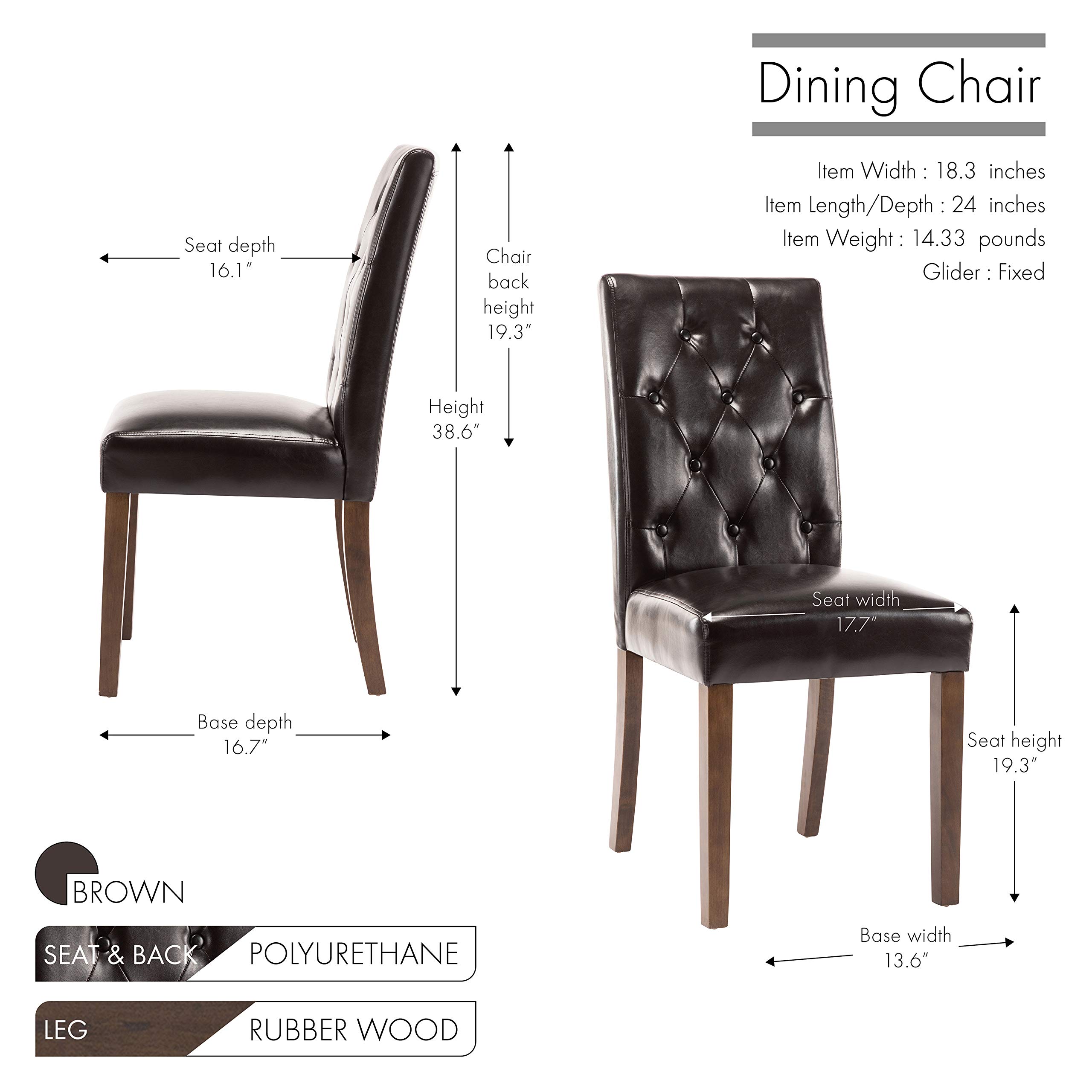 Porthos Home Hough Set of 2 Modern Dining Chairs - Tall Back PU Leather Upholstered, Button Tufted Design with Sturdy Rubberwood Legs, Armless Space Saving for Small Dining Rooms, Kitchens, Breakfast Nooks & Compact Spaces
