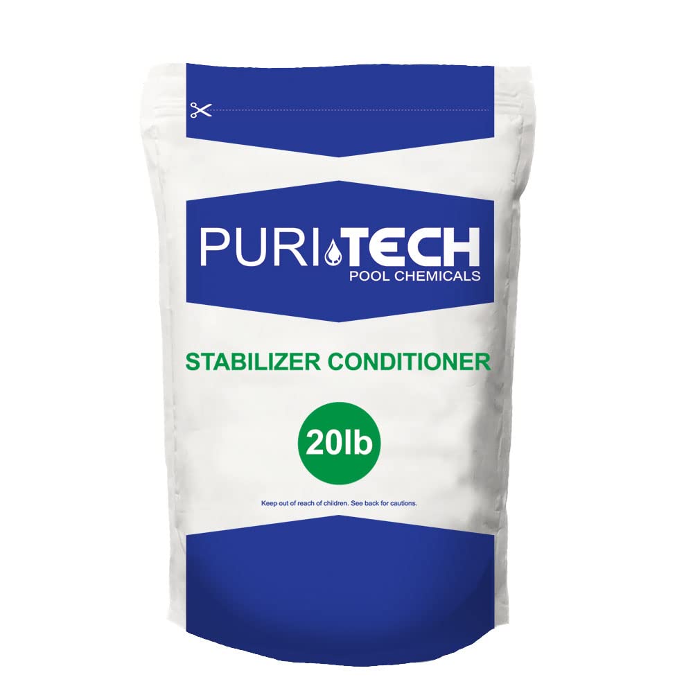 Puri Tech Chemicals 20 lb Alkalinity Increaser & 20 lb Stabilizer Conditioner Kit for Swimming Pools & Spas – Balance pH Levels, Clean Water & Protect Surfaces – Ideal for Pool Maintenance & Water Treatment