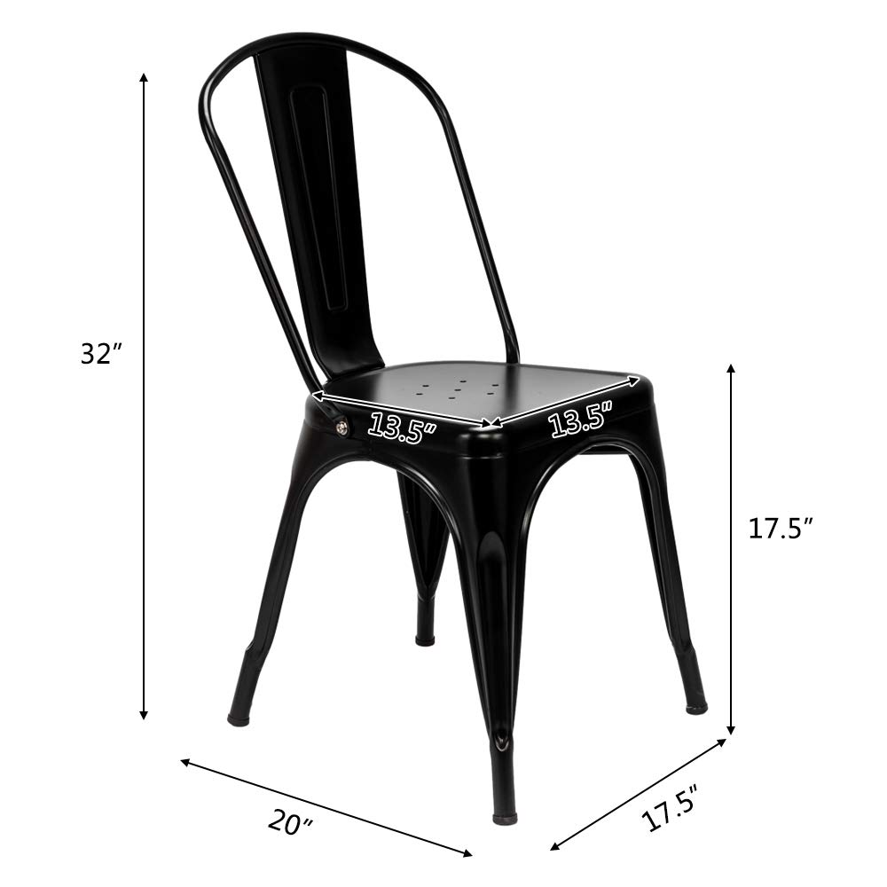 Distressed Metal Stackable Dining Chairs Set of 4 - Indoor Outdoor Kitchen & Patio Side Chairs with Back Support (Black) | Perfect for Farmhouse Decor, Restaurant Seating & Backyard Gatherings