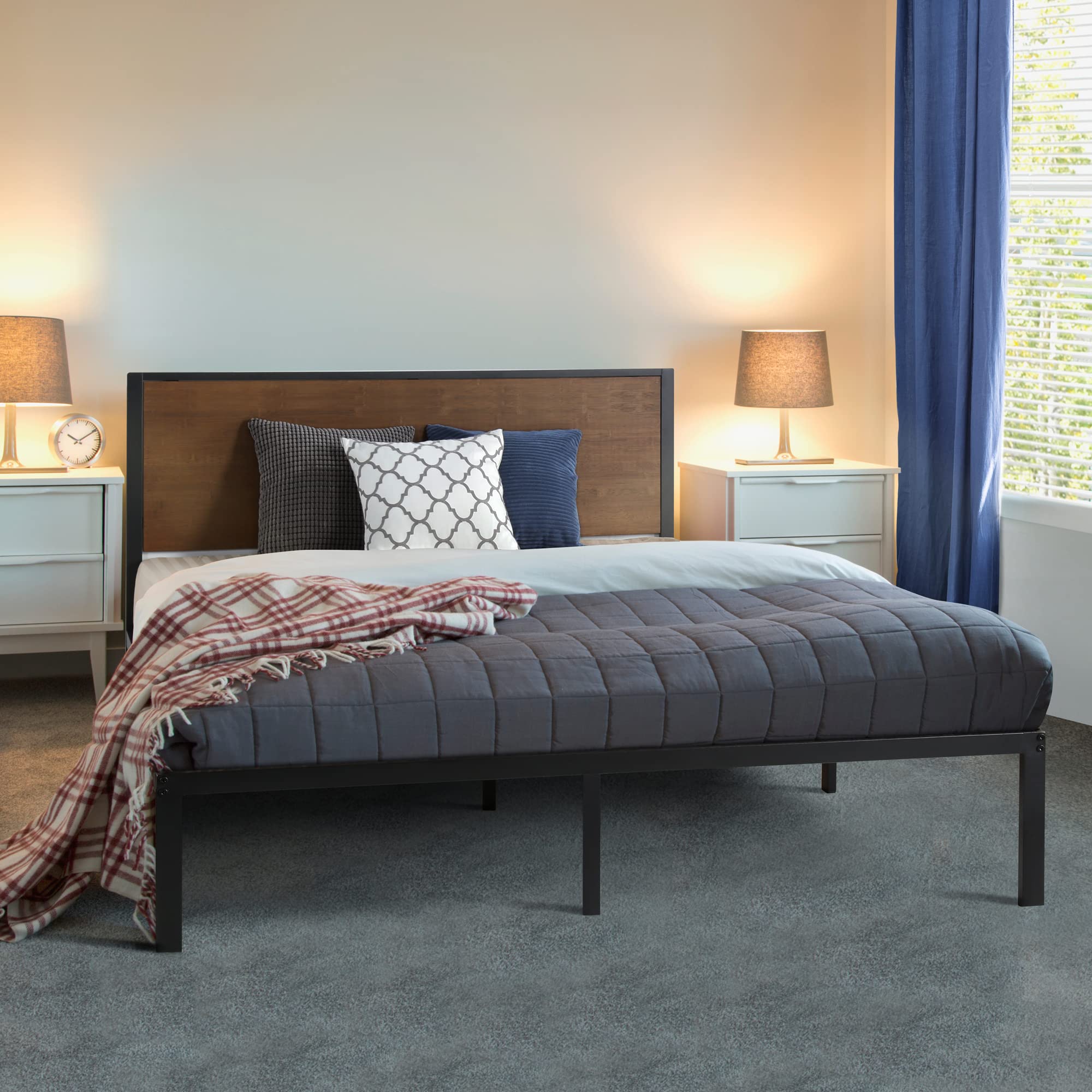 PrimaSleep 14 Inch Full Size Metal Platform Bed Frame with Bamboo Headboard - Sturdy Support, Noise-Free Design for Bedroom, Guest Room, or Dormitory